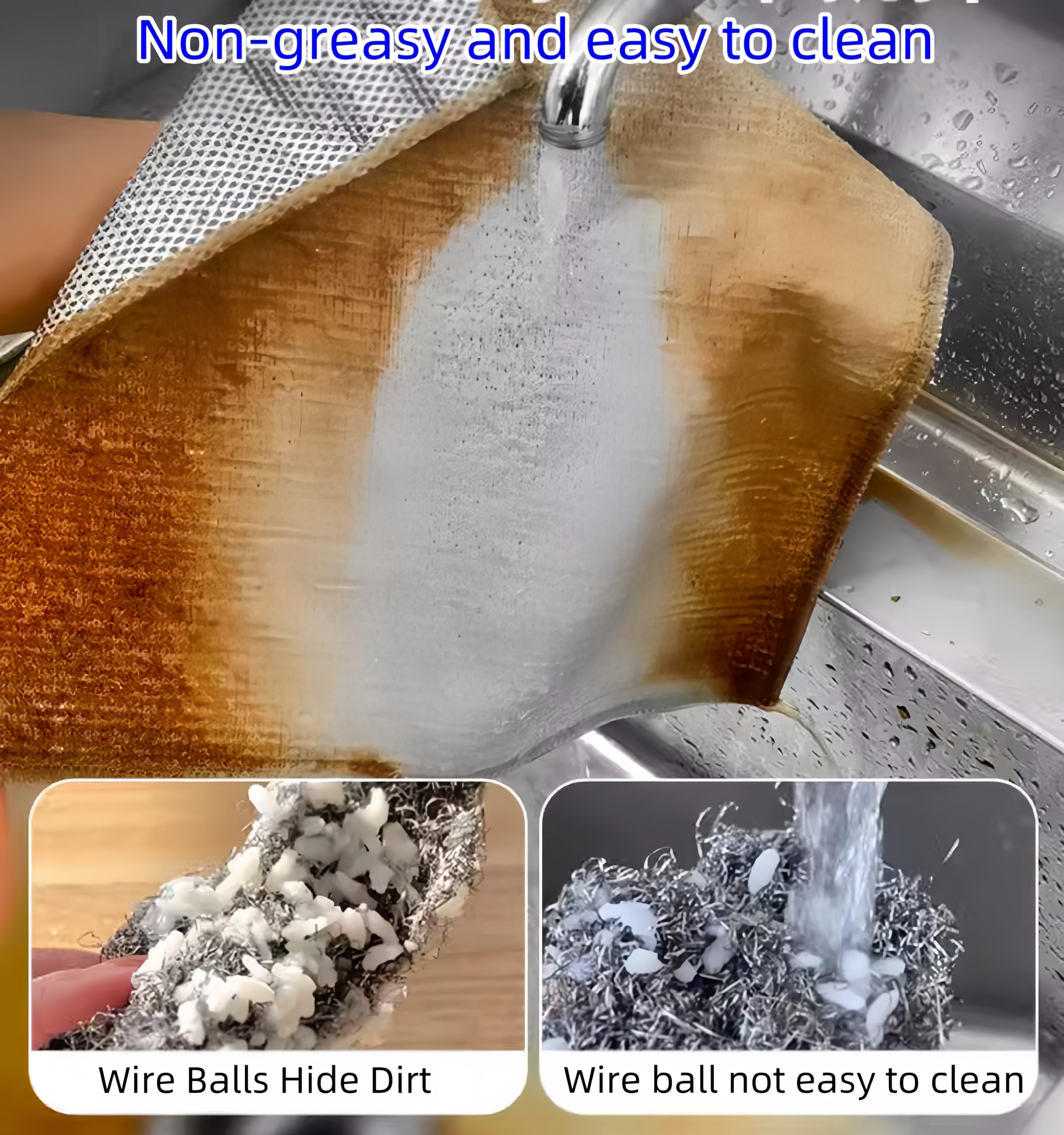 Otodikat 2024 Upgrade Scratchfree Wire Dishcloth Kitchen Dish Towels Tableware Scrubber Bathroom Doors and Windows Cleaning Cloths Household Non Scratch Wire Dishcloth 10pcs Steel Wool Scrubber 6