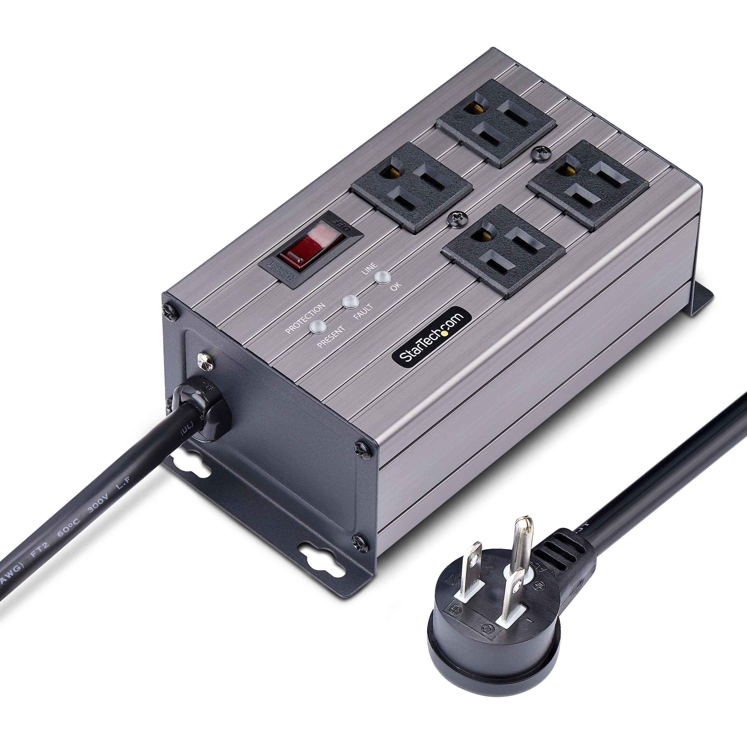StarTech.com 4-Outlet Industrial Power Strip 125V/15A, EMI/RFI Isolation, Mountable PDU, 8ft/2.4m Power Cord, NEMA 5-15P/R, TAA 2