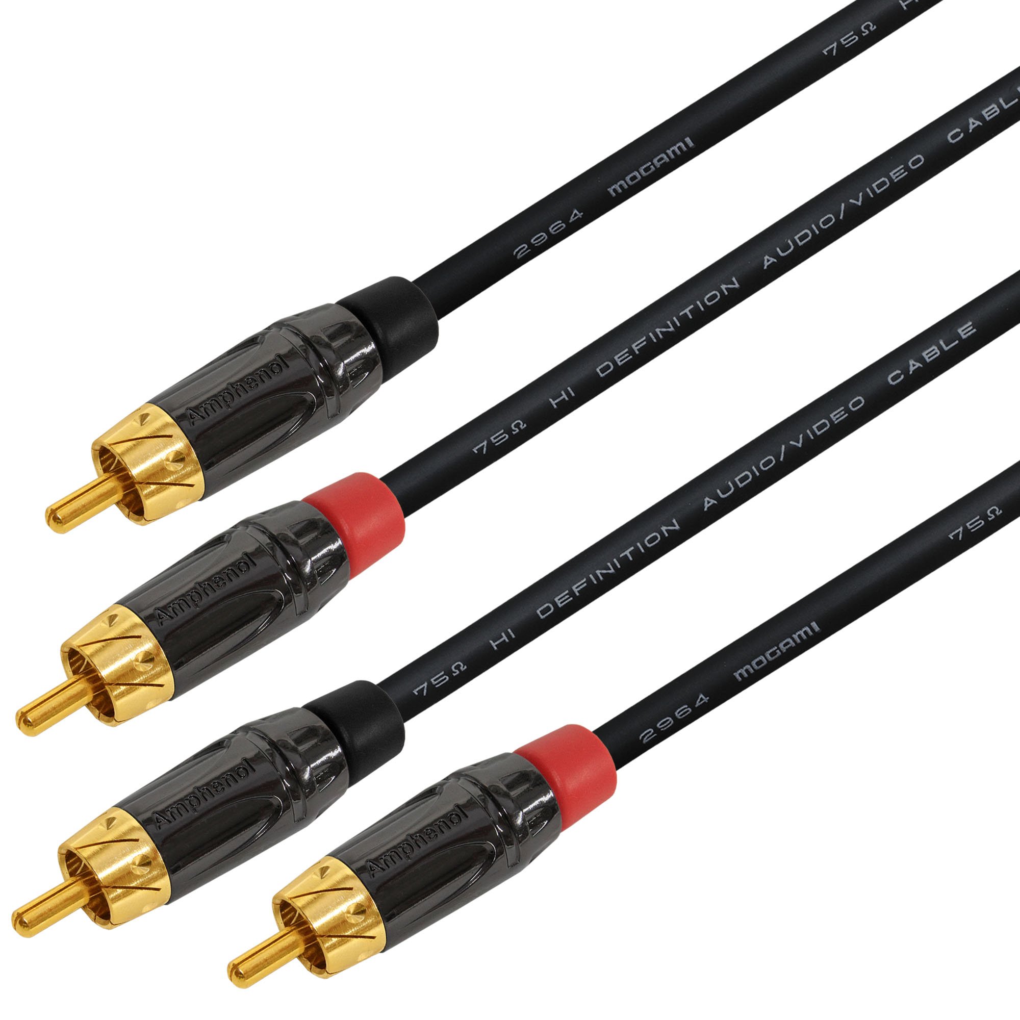 WORLDS BEST CABLES 3 Foot – High-Definition Audio Interconnect Cable Pair Custom Made Using Mogami 2964 Wire and Amphenol ACPL Black Chrome Body, Gold Plated RCA Connectors 4