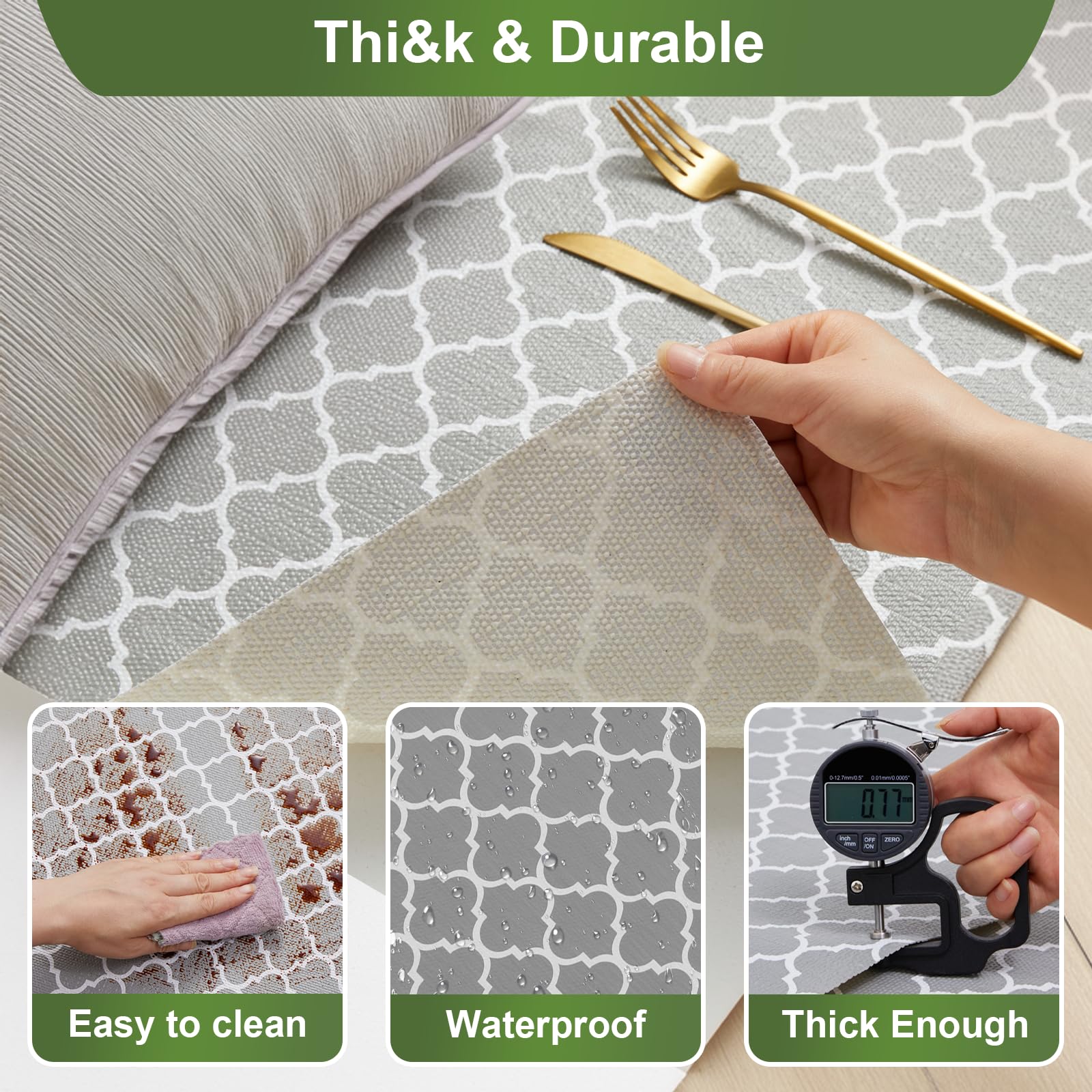 Moriah Shelf Liner for Kitchen Cabinet Non-Adhesive, Thickened Drawer Liner No Slip for Dresser Waterproof Cabinet Paper Liner for Bathroom Shelves Protects Surfaces(Grey,24'' x 10') 5