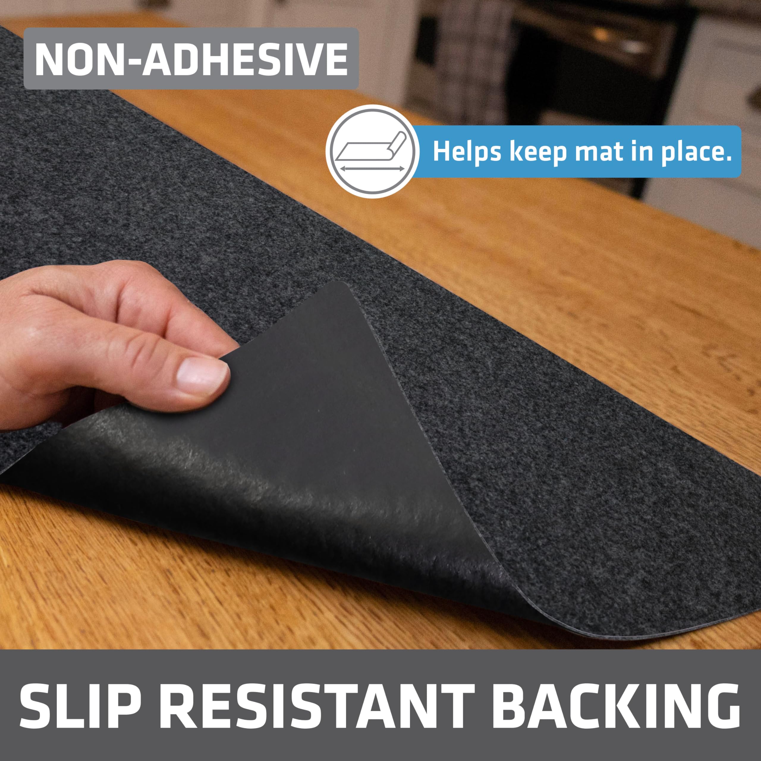 Drymate Shelf & Drawer Liners Size 11"x50" 2-Pack, XL Under Sink Mat Size 24"x59", Dish Drying Mat Size 19"x24" & Faucet Splash Mat 18" x 4.33", w/ 2.5" Hole, Charcoal Color, USA Made, 4 Item Bundle 4