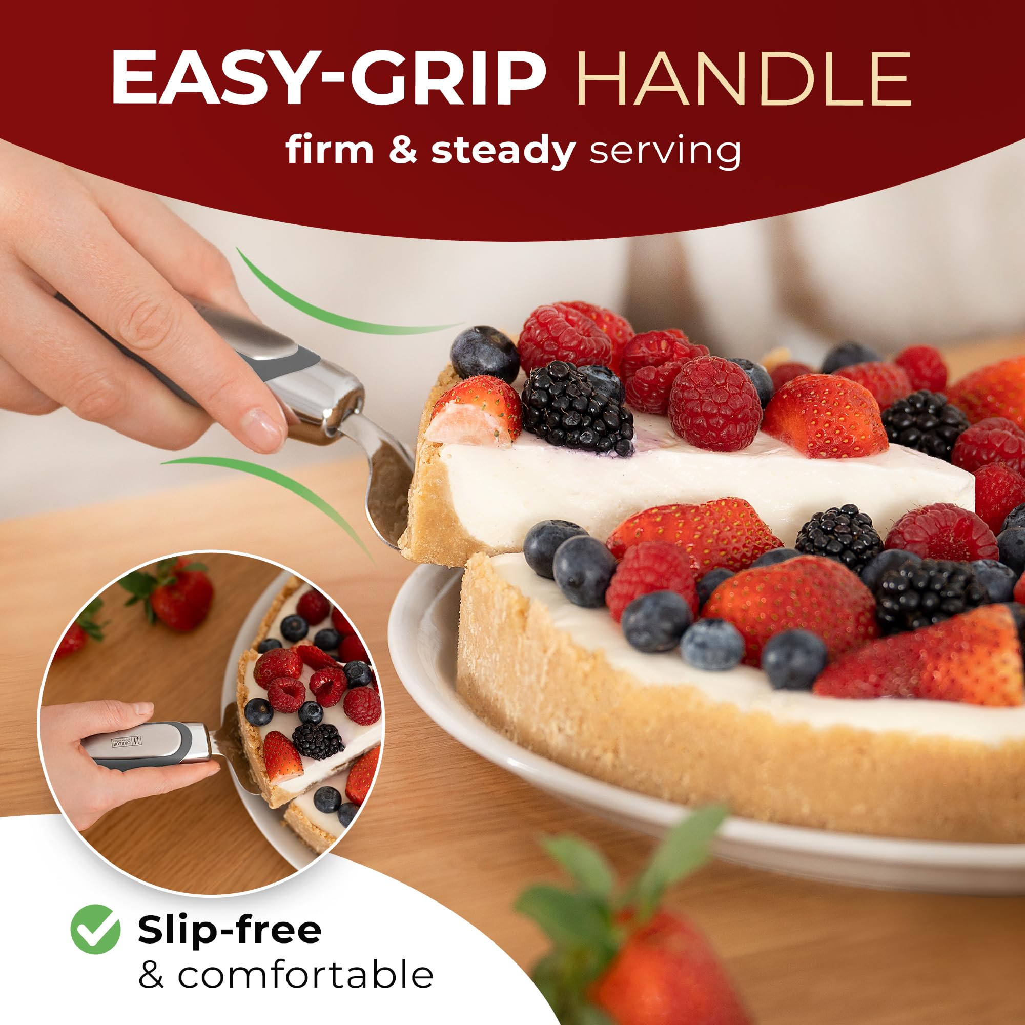 Orblue Pie Server, Essential Kitchen Tool, Serrated on Both Sides, Great for Right or Left Handed Chef, Stainless Steel Flatware, Cake Cutter, Gray 6