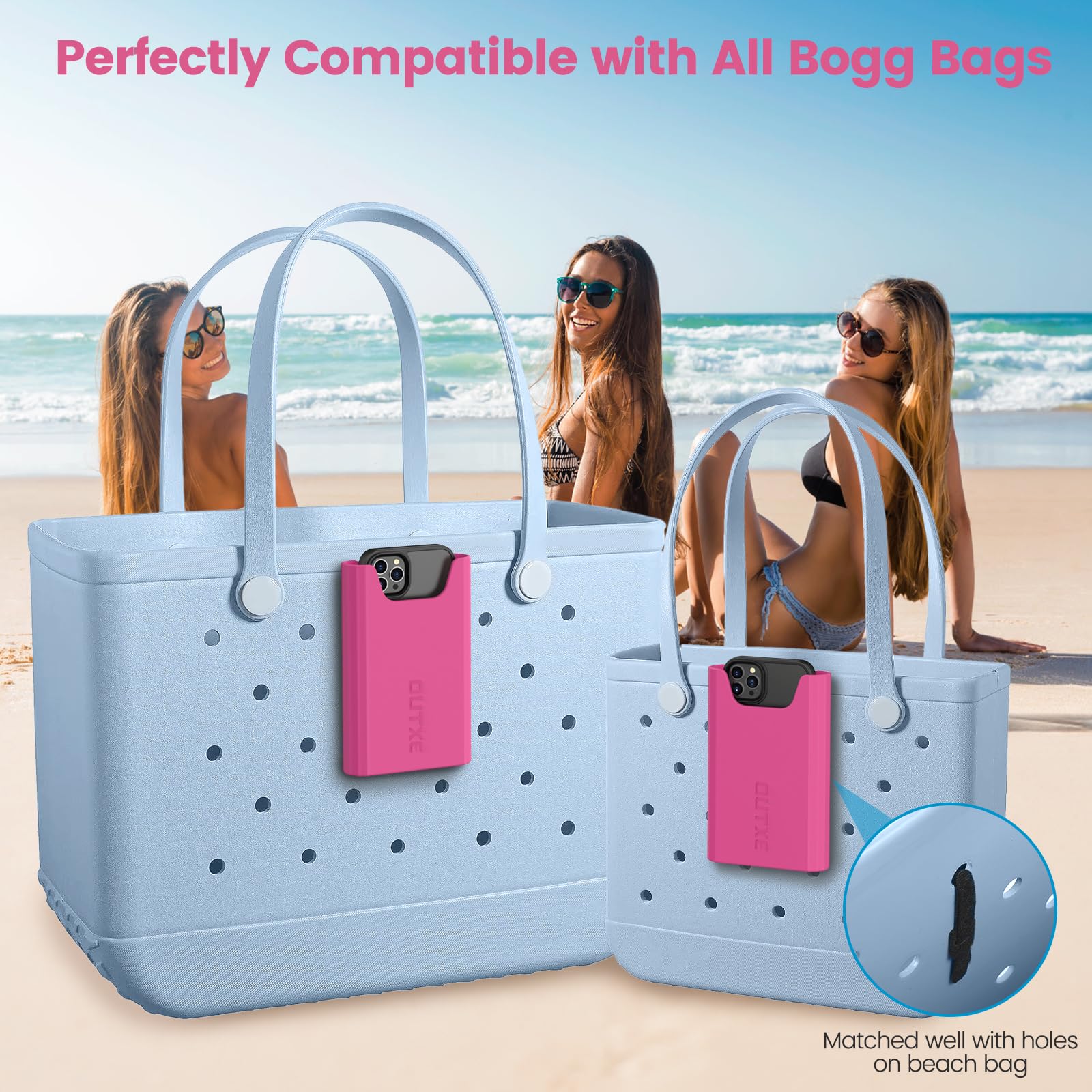 OUTXE Silicone Phone Holder for Bogg Bag, Phone Case Holder Charms Accessory Compatible with All Bogg Bags, Cell Phone Holder for Bogg Bag, Phone Holder Attachment for Beach Tote Bags- Haute Pink 4