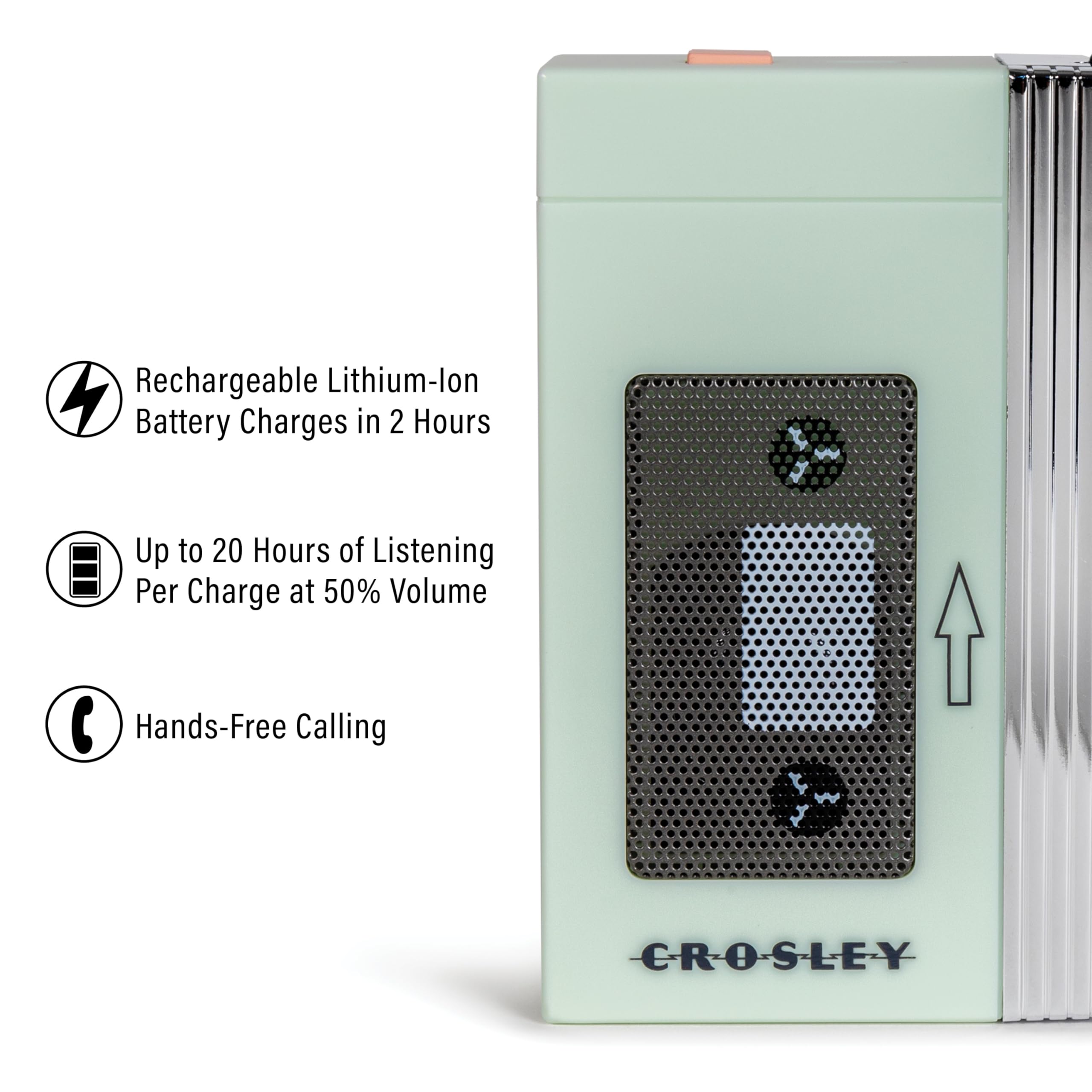 Crosley CR3047A-MT Mini Retro 80's Portable Bluetooth Speaker, Wireless with Microphone, Vintage, Mint 3