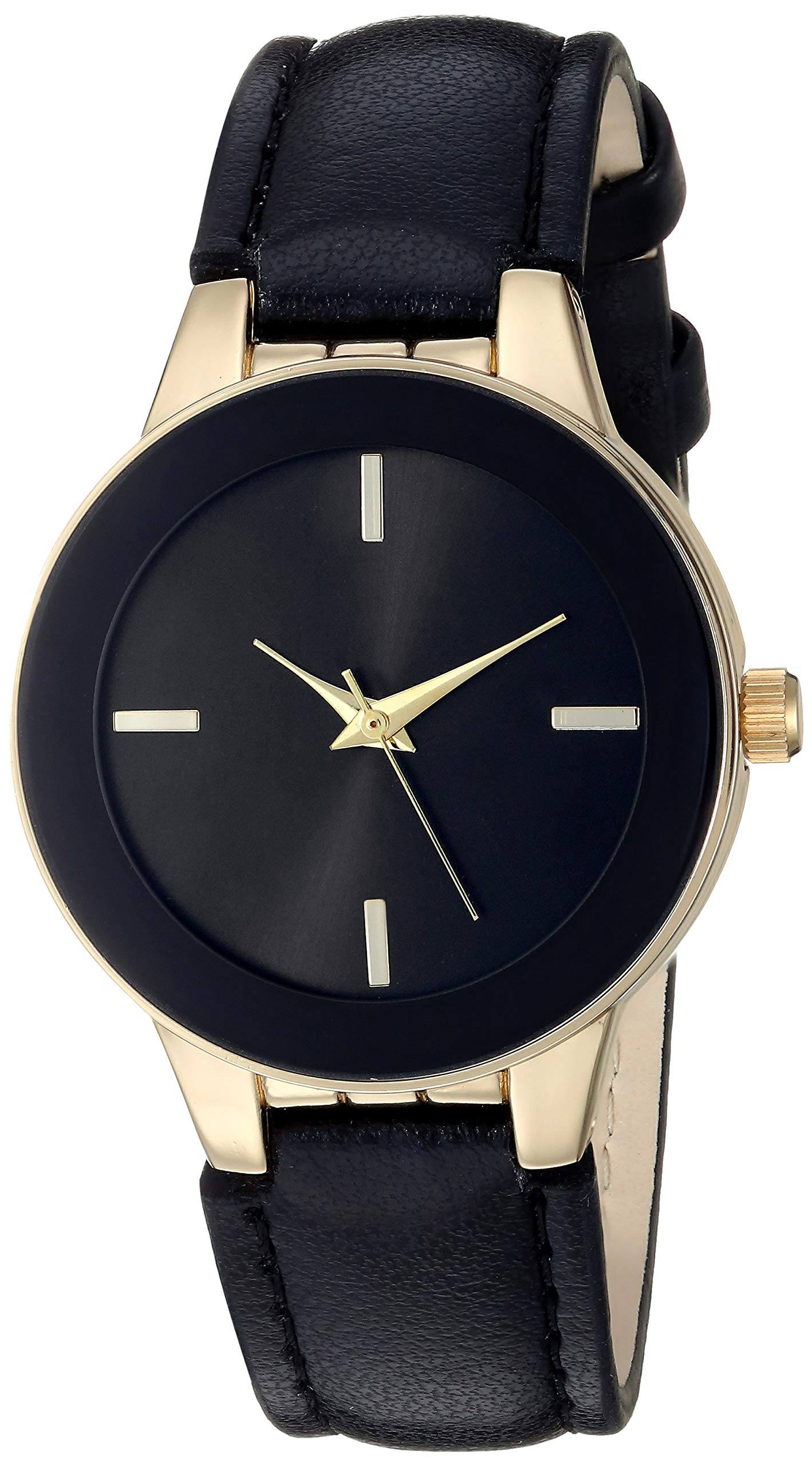 Amazon Essentials Women's Faux Leather Strap Watch, Black/Gold 1