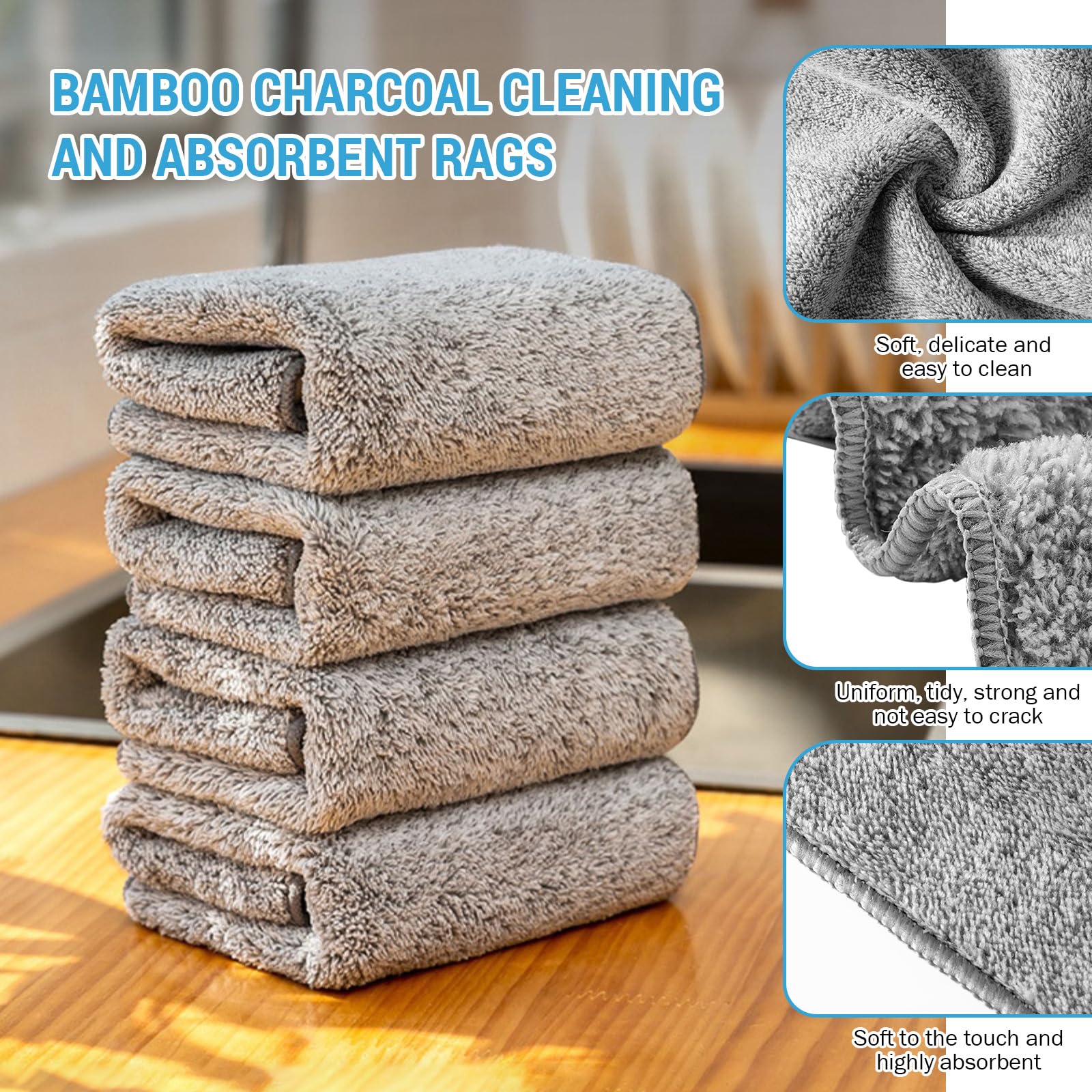 GHKLNY Bamboo charcoal Dishcloth- 10 PACK Multipurpose Wire Miracle Cleaning Cloths,Silver Dish Rags for Washing Dishes, Reusable Steel Wool Scrubber for Wet and Dry Dish (Bamboo charcoal 11.8") 4