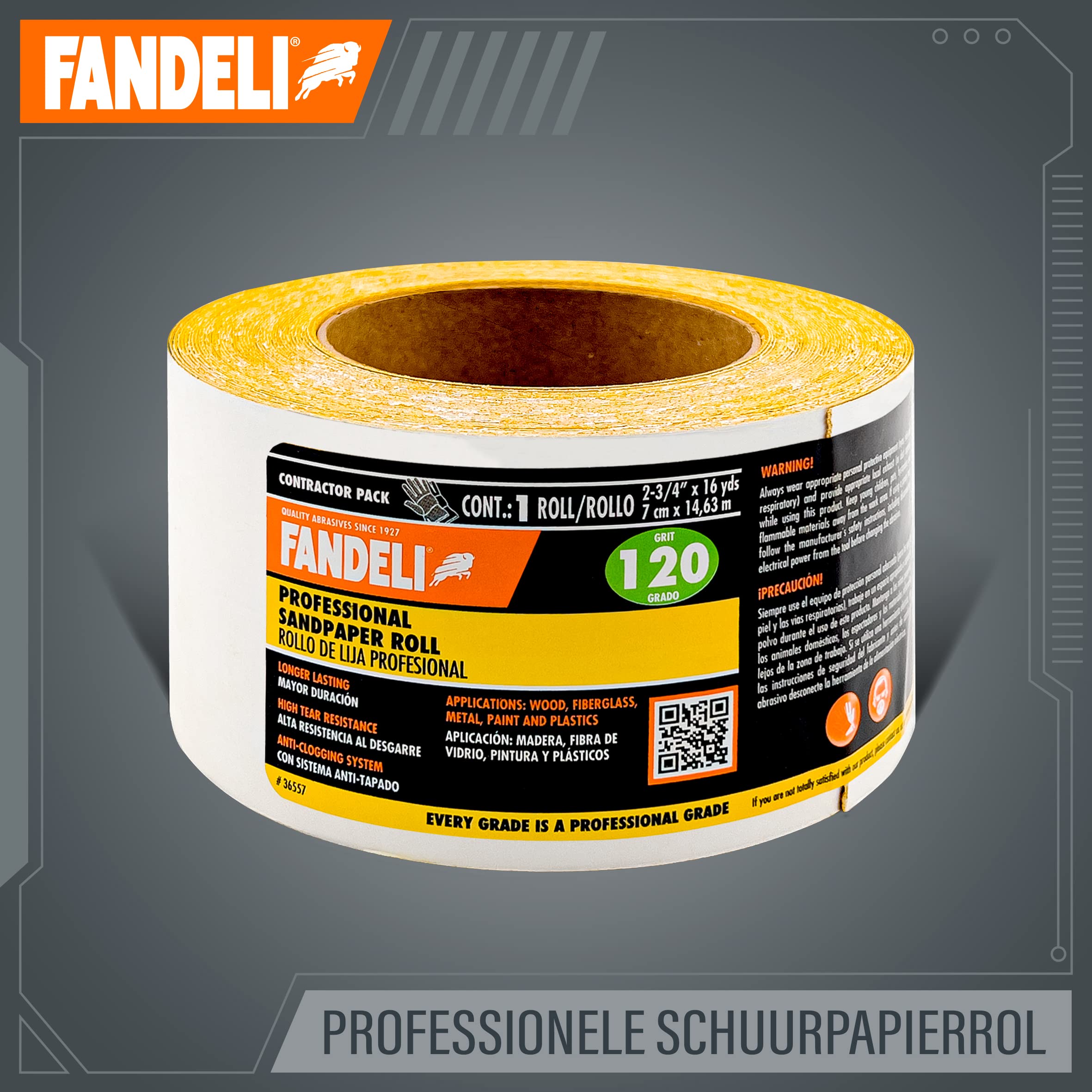 Fandeli | Long Lasting Sandpaper Roll | 120 Grit | 2-3/4'' x 16 yds | Ideal for Sanding Wood | Self-Adhesive Continuous Sheet | Abrasive Roll | Roll of Sandpaper 2