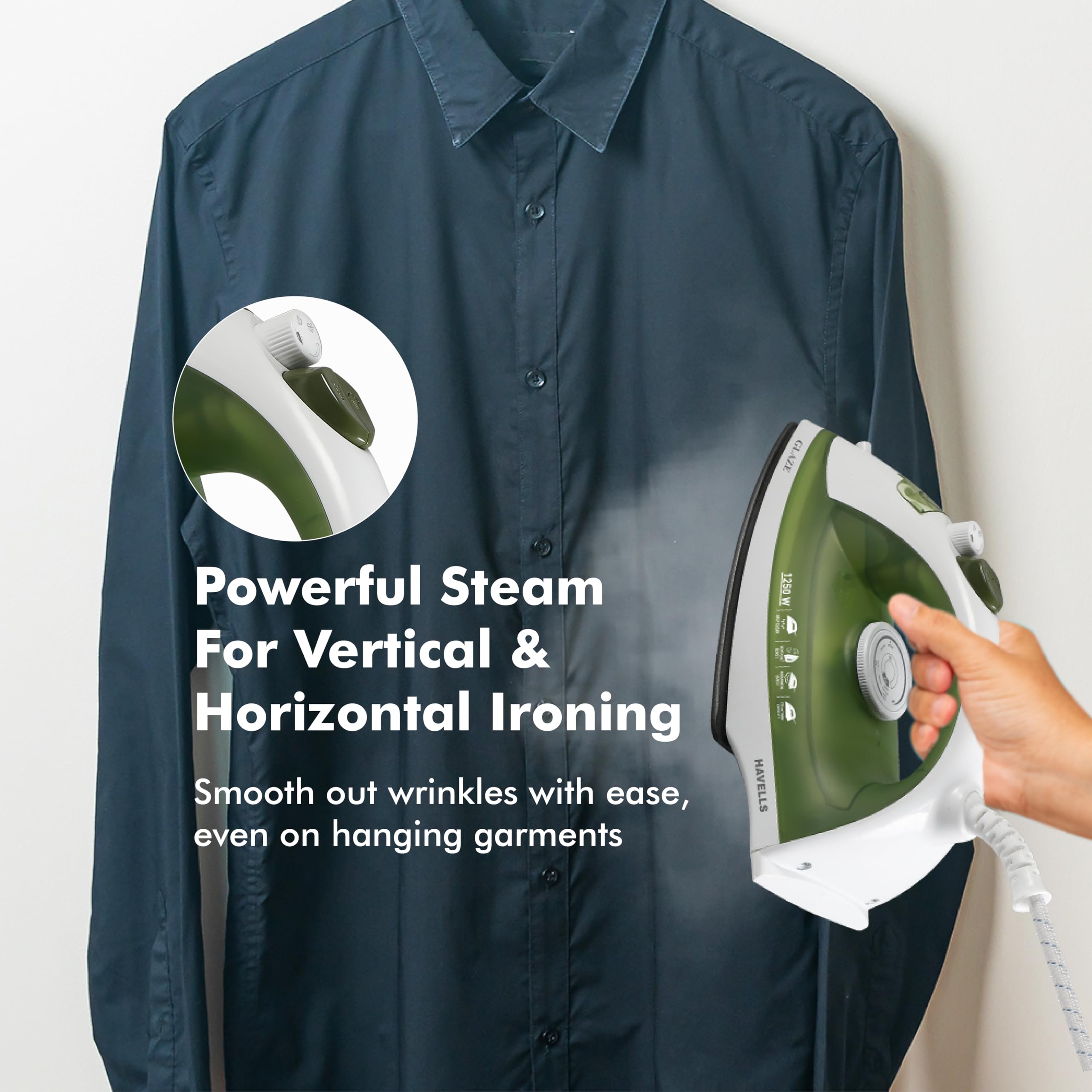 Havells Glaze 1250 Watts Steam Iron with Self Cleaning Function|Vertical & Horizontal Ironing|170 ml Tank for Longer Ironing|High Steaming Rate Upto 12 gm/min|2 Years Door Step Warranty by Havells 4