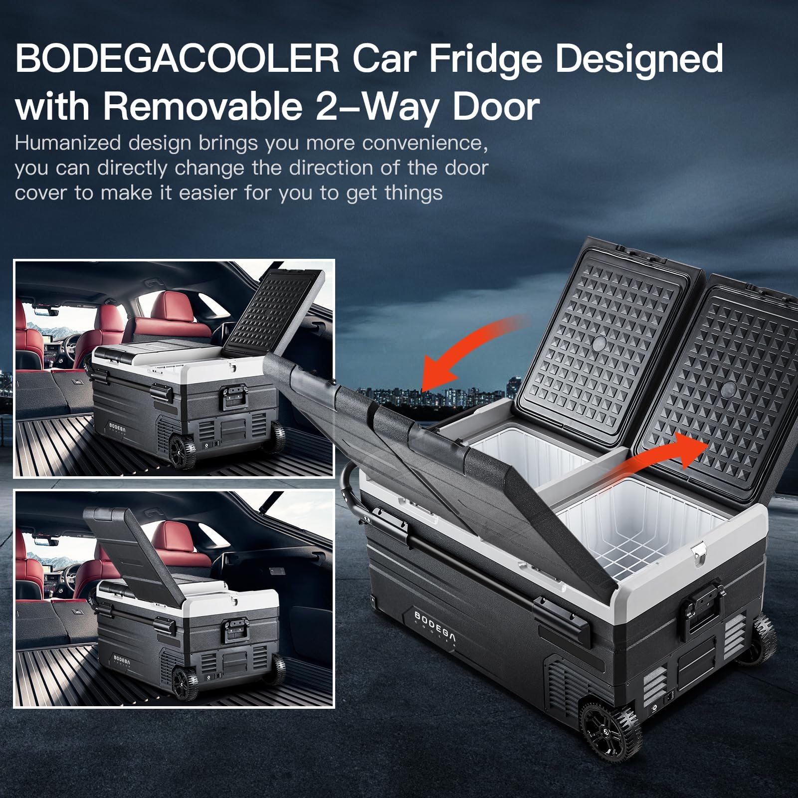 BODEGACOOLER 12 Volt Car Refrigerator, 100 Quart Portable Freezer, Car Fridge Dual Zone WIFI APP Control, -4℉-68℉ Cooler, 12/24V DC and 100-240V AC, for Travel, Camping, Outdoor,RV, black 5