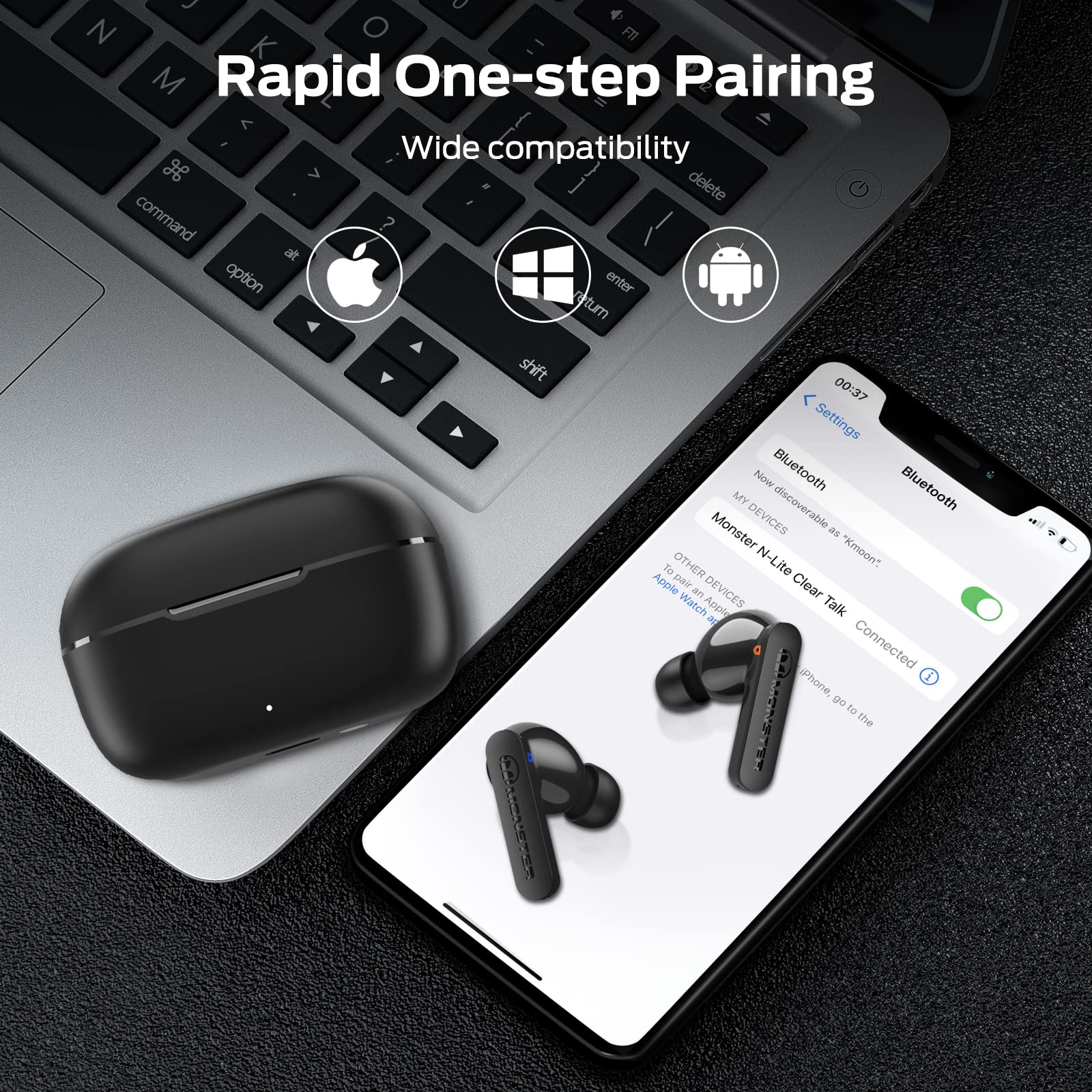 Monster N-Lite Clear Talk Wireless Earbuds Bluetooth 5.3 Headphones with CVC 8.0 Noise Reduction, IPX8 Waterproof, 60H Playtime, Fast Charging for Sport, Ash black, MH22107 6