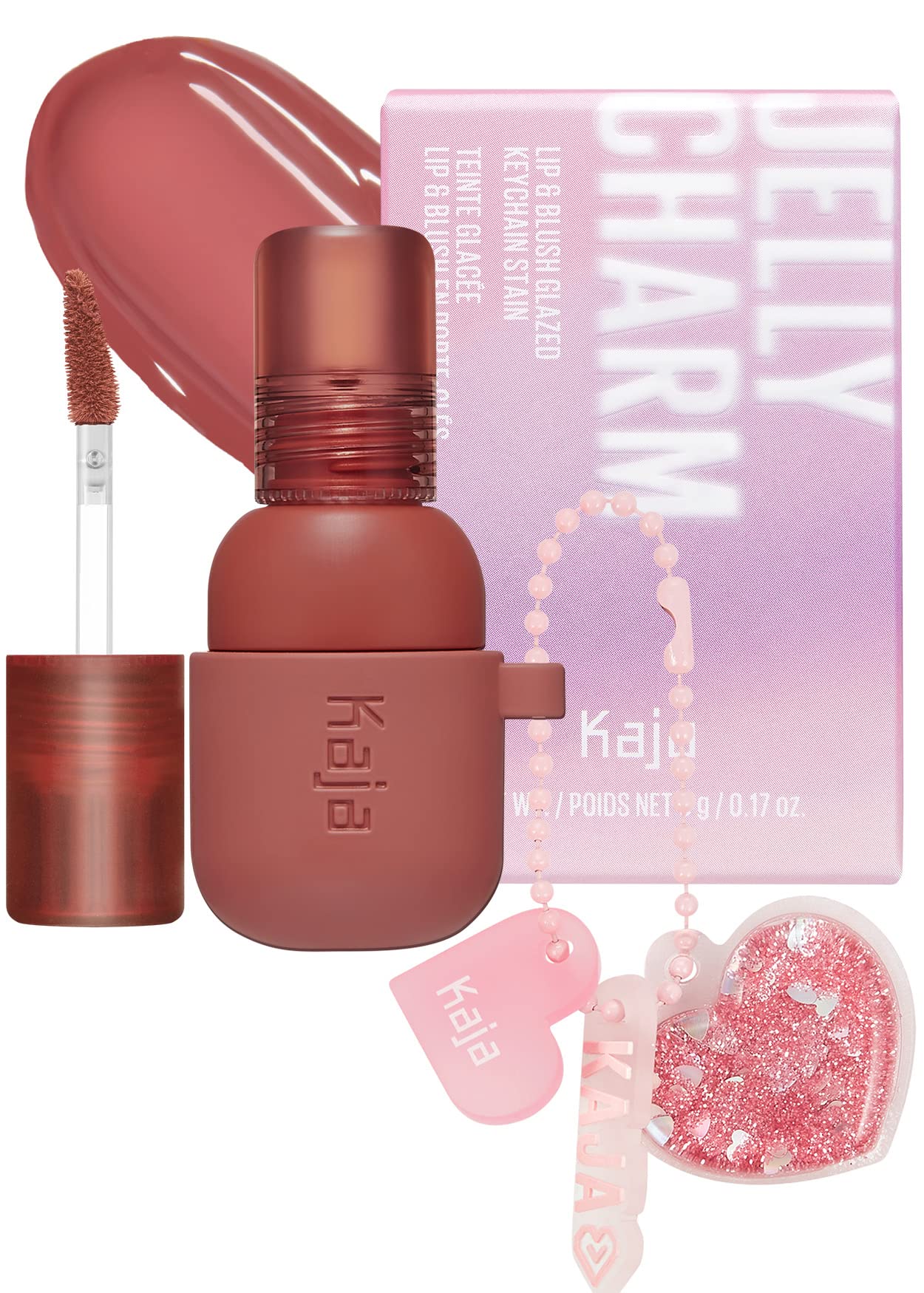 Kaja Lip & Blush Glazed Keychain Stain - Jelly Charm 05 Peach Fizz + Eye Bento Collection - Bouncy Eyeshadow Trio 17 Mauve Bouquet Bundle 3