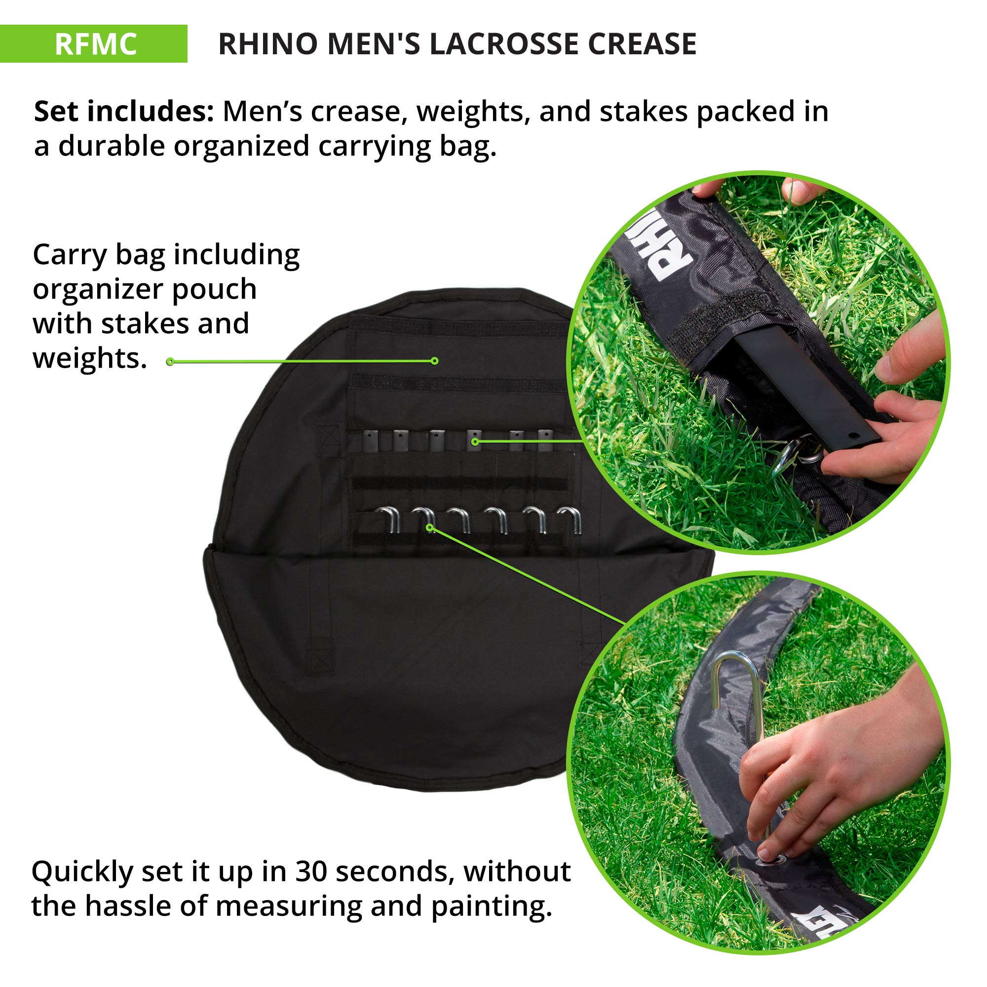Champion Sports Men’s Lacrosse Crease: Rhino Flex Portable Lacrosse Goal Crease - 18’ Diameter All Weather Crease with Weights, Stakes and Carry Bag 3