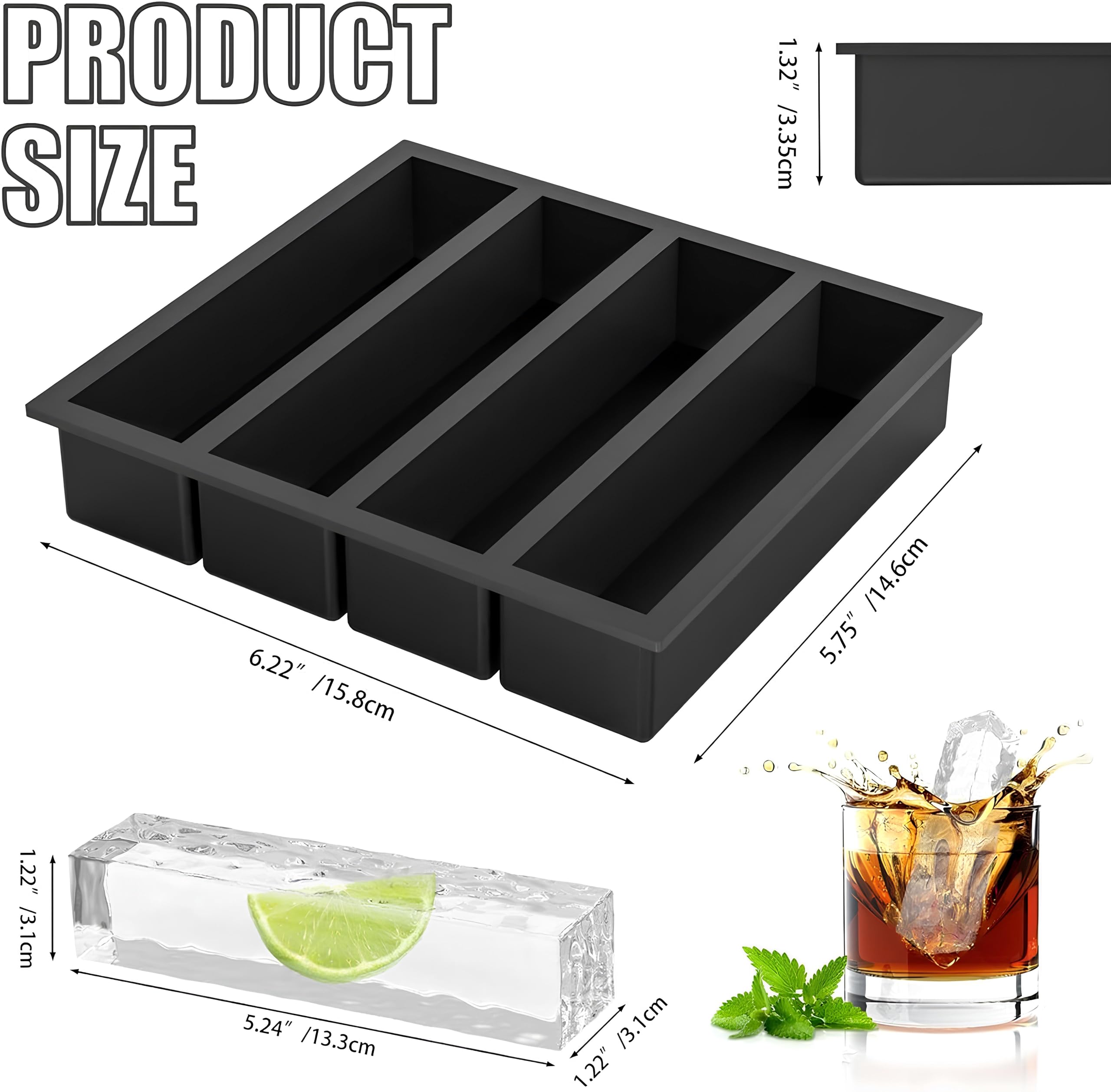 Kepzell BPA Free 4 Big Ice bar Tray Mold Giant Jumbo Large Food Grade Silicone Ice Cube Rectangle Tray Mold DIY Ice Maker Ice Cube Tray (2) 3