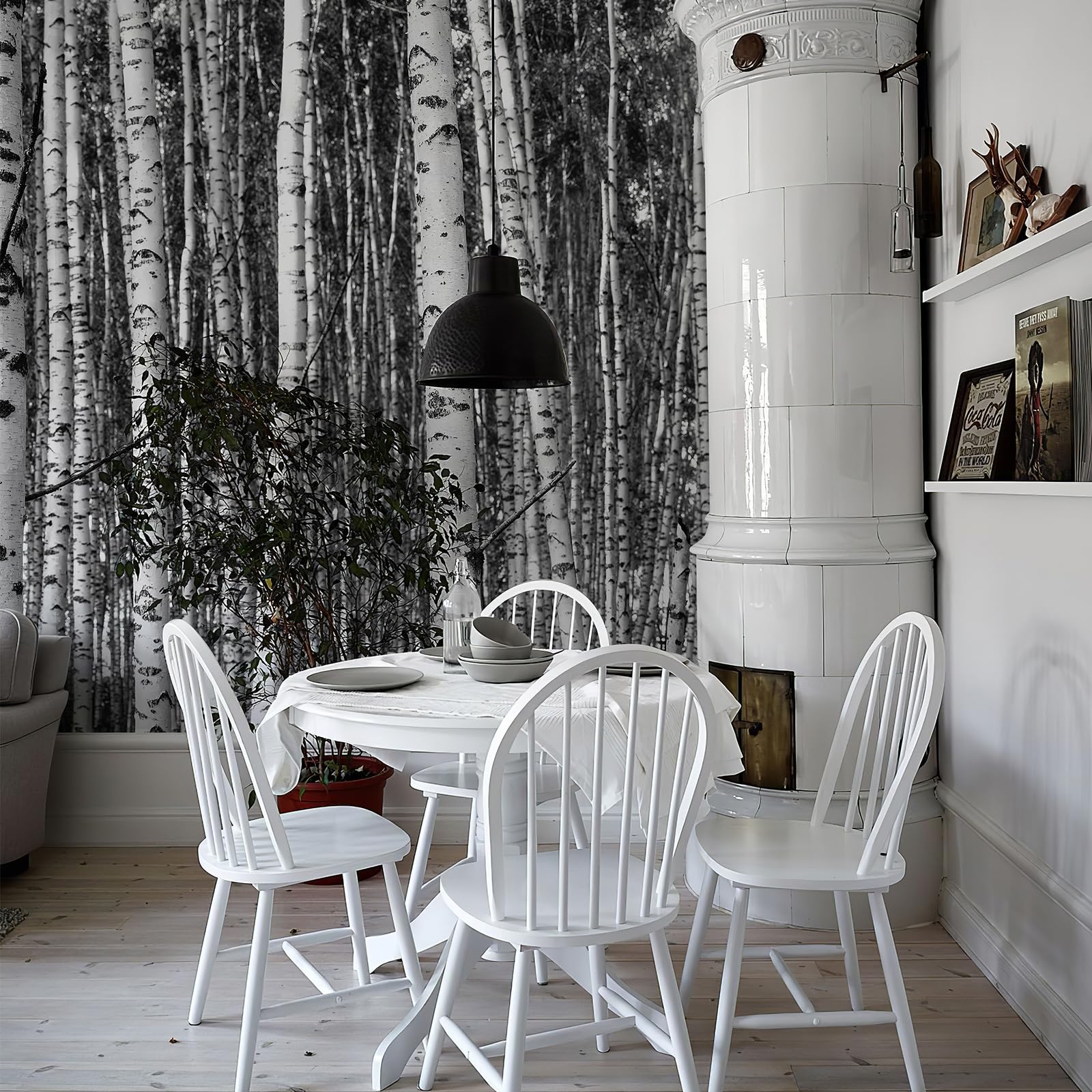 Peel and Stick Wallpaper Mural Birch Trees Nature Forest Wall Mural (148"x 98") Large 3D Murals Home Decor for Bedroom Livingroom Backdrop Black and White Wall Covering Poste 4