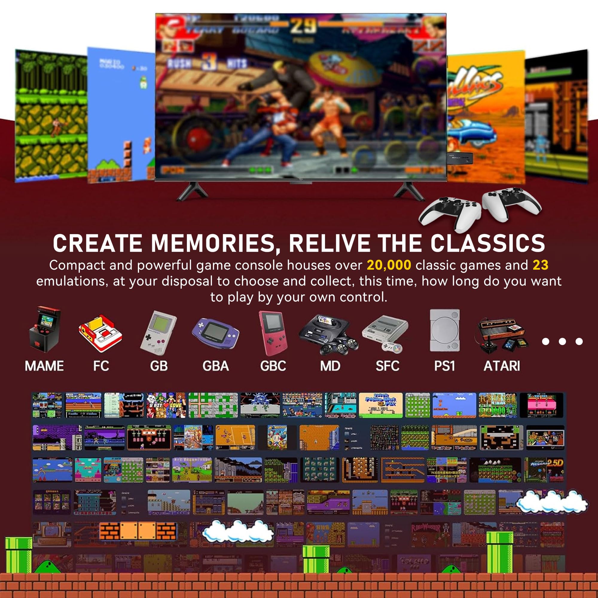 BADGOAL 2025 New Retro Game Console, Nostalgia Gaming Stick, Classic Video Games with 4K HDMI, 20,000+ Games and 23 Emulators, Upgraded Dual 2.4G Wireless Controllers 64GB 4