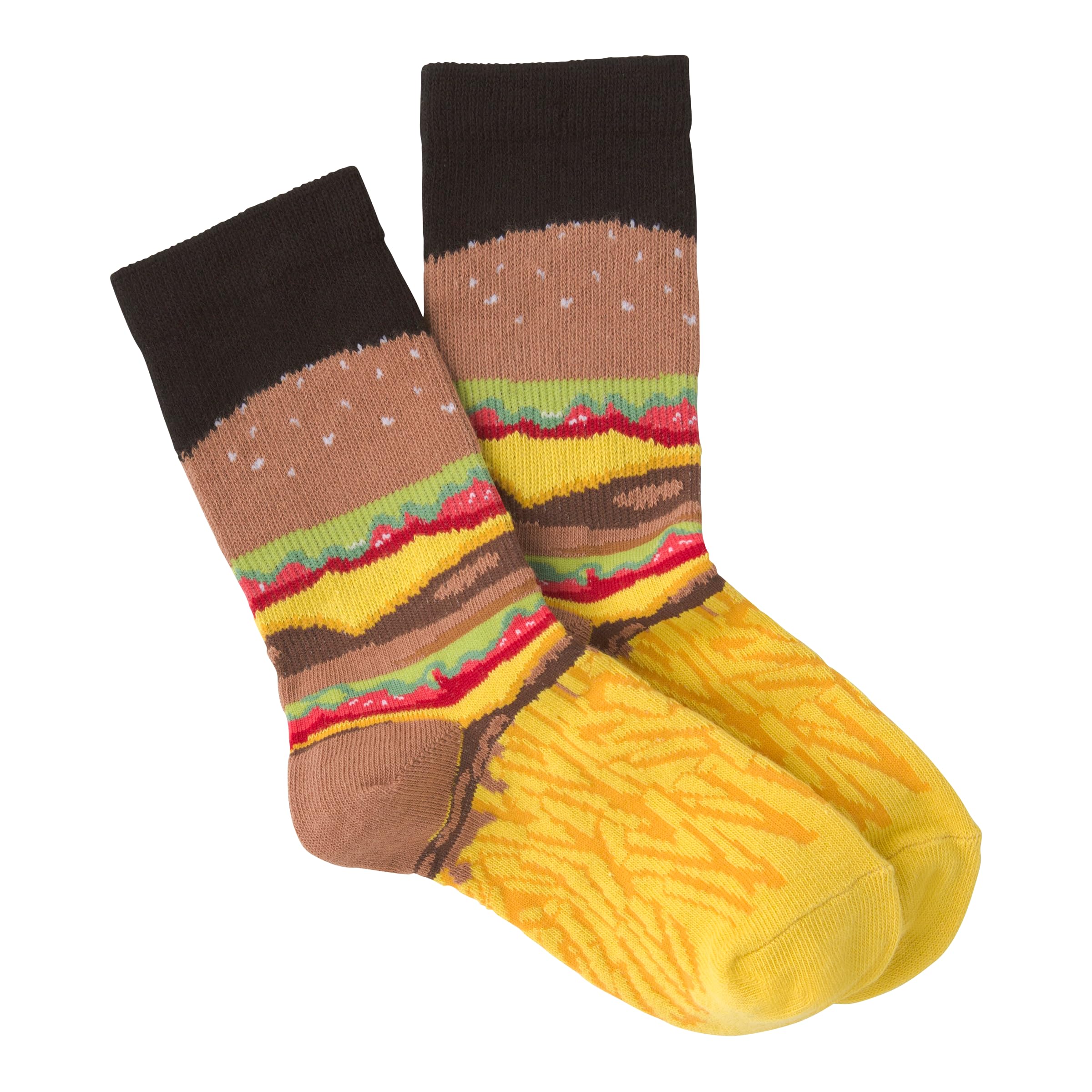 K. Bell Unisex Child Fun Conversation Starter Crew - 1 Pairs Cool Novelty Gifts Casual Sock, Burger And Fries (Black), Medium US 1