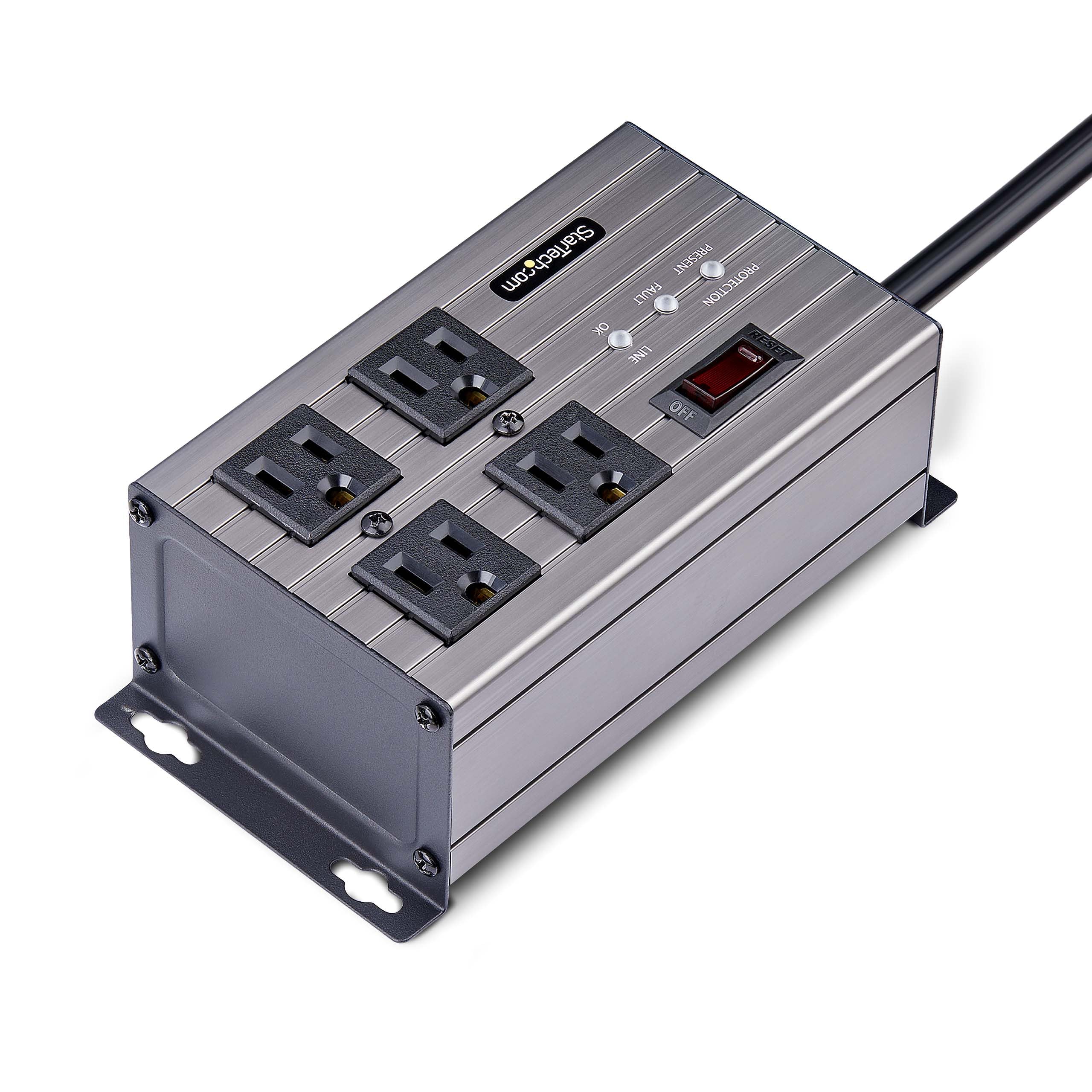 StarTech.com 4-Outlet Industrial Power Strip 125V/15A, EMI/RFI Isolation, Mountable PDU, 8ft/2.4m Power Cord, NEMA 5-15P/R, TAA 3