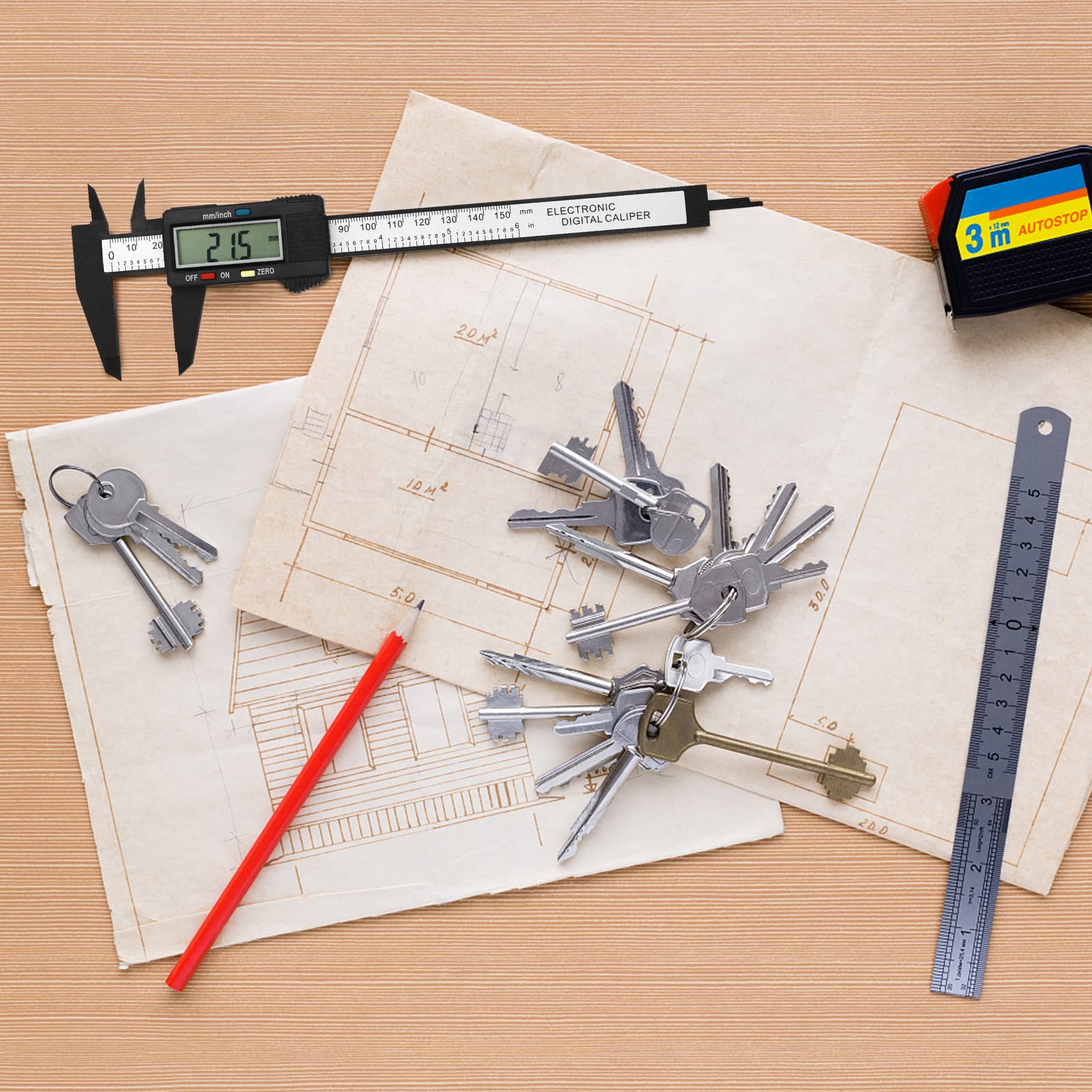 Gvolatee digital caliper of 150mm (6") carbon fiber, with clear LCD and backup battery, professional caliper for outdoor use, depth and step measurement 5