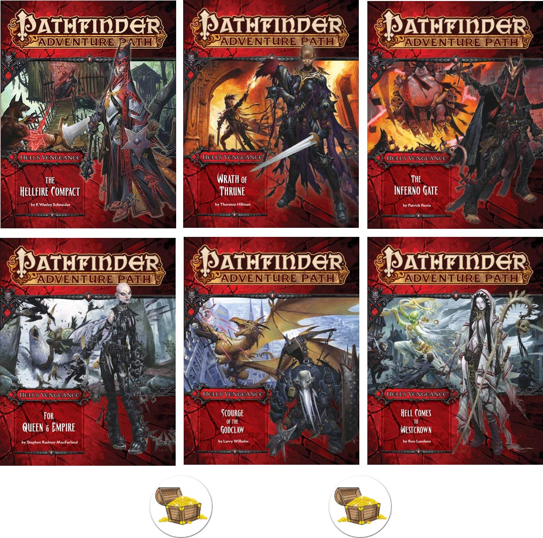 AMA Bundle of Pathfinder Complete Adventure Path Hell's Vengeance 1 to 6 Plus Two Treasure Chest Buttons 1