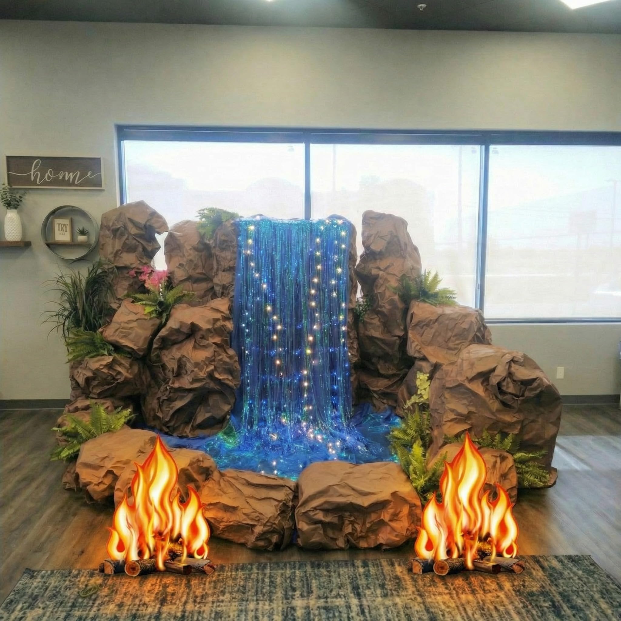 Spiareal 7 Pcs Waterfall Landscaping Kit for Classroom Vbs Decorations DIY Rainforest Campfire Backdrop with LED Light Bible Story Scene 3D Stream Props Vacation Bible School Jungle Church Event 2026 6