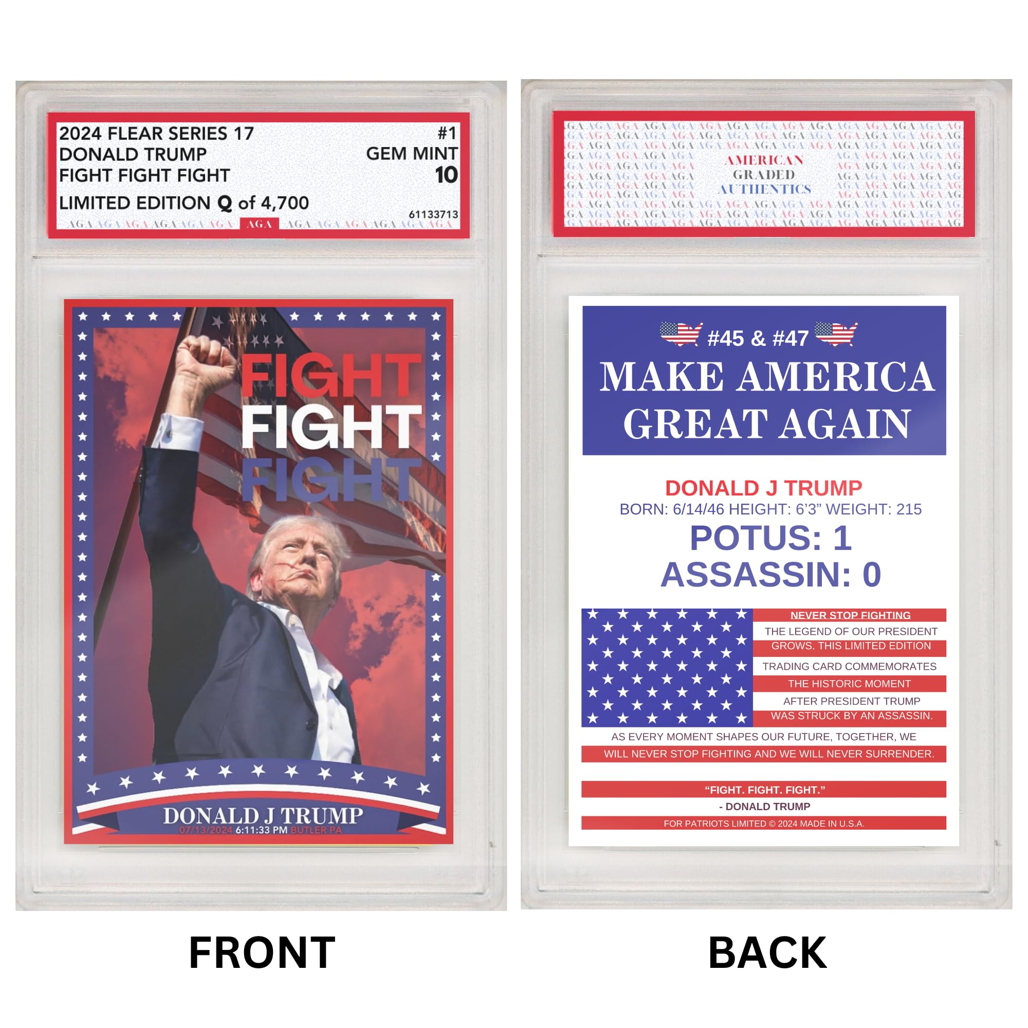 Fight! Assassination President Donald Trump Trading Card 2024 | MAGA Patriot Election Donald Trump Graded Gem Mint Collectible Gifts GOP Made in America Gifts, Trump Memorabilia Limited Edition 4