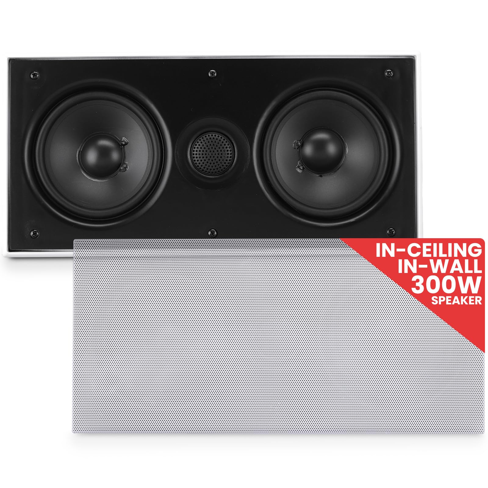 PYLE PDIWCS56 In-Wall/In-Ceiling Dual 5.25" Center Channel Sound System, Flush Mount, White, Single Unit 1