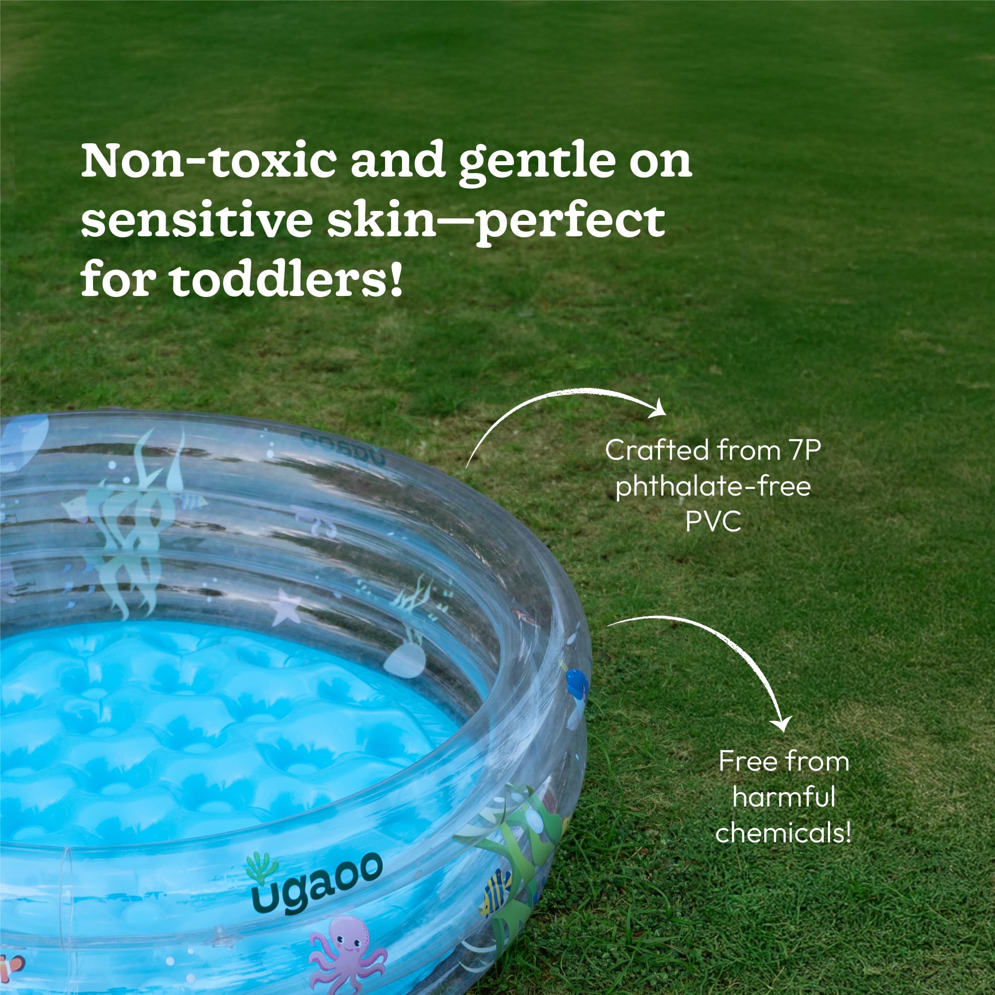 Ugaoo Swimming Pool for Kids 3-4 Years | 3 feet Round 3-Ring Pool with Dual-Layer Inflatable Bottom | 7P Phthalate-Free PVC | Strong, Comfy & Easy to Use | for Balcony & Garden Play 5