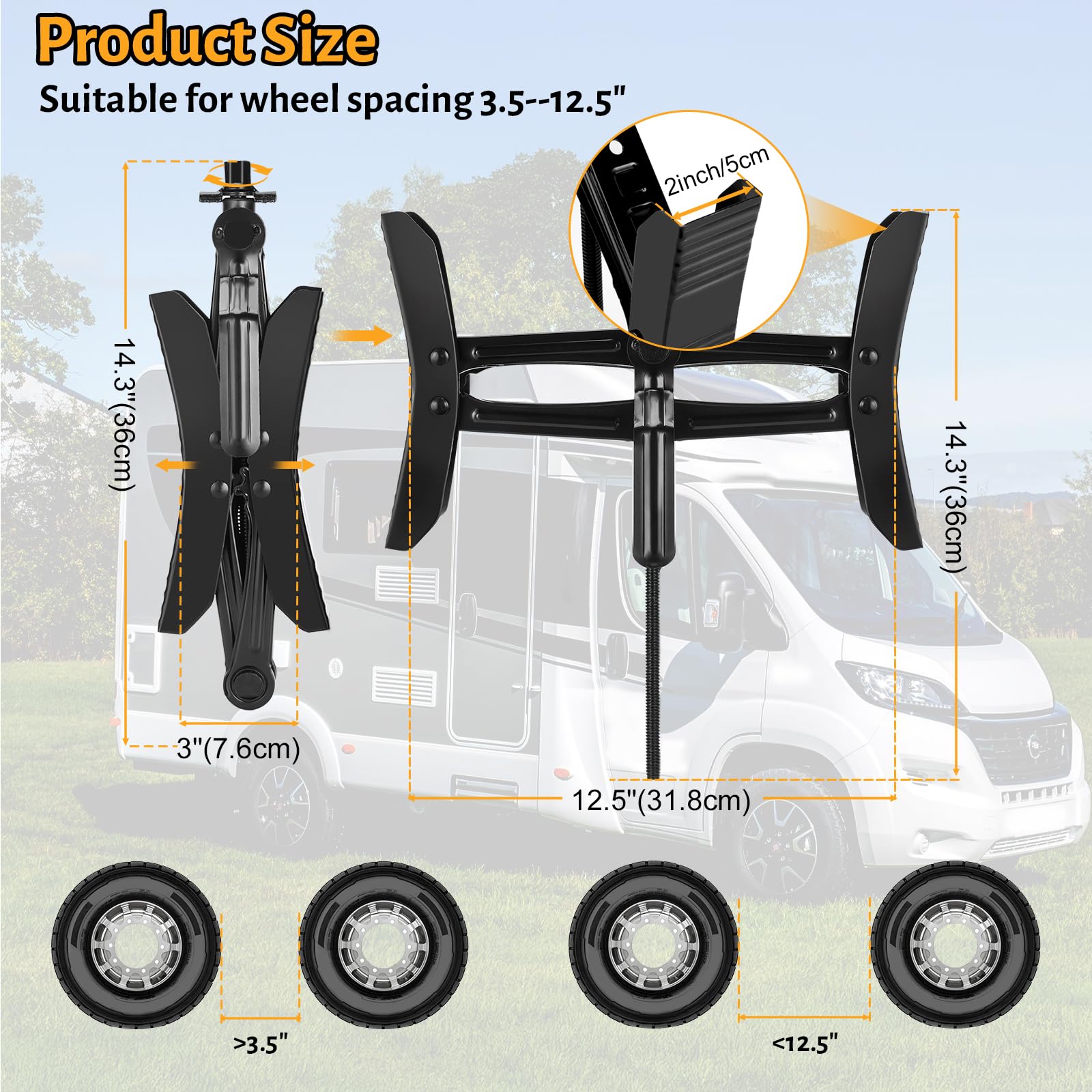Camper Wheel Chock Stabilizer, 2 Sets for RV Travel Trailer, With 8 Reflective Strips, Heavy Duty X-Shaped RV Stabilizer Wheel Chock Anti-Move Tire Wheel Chock 3