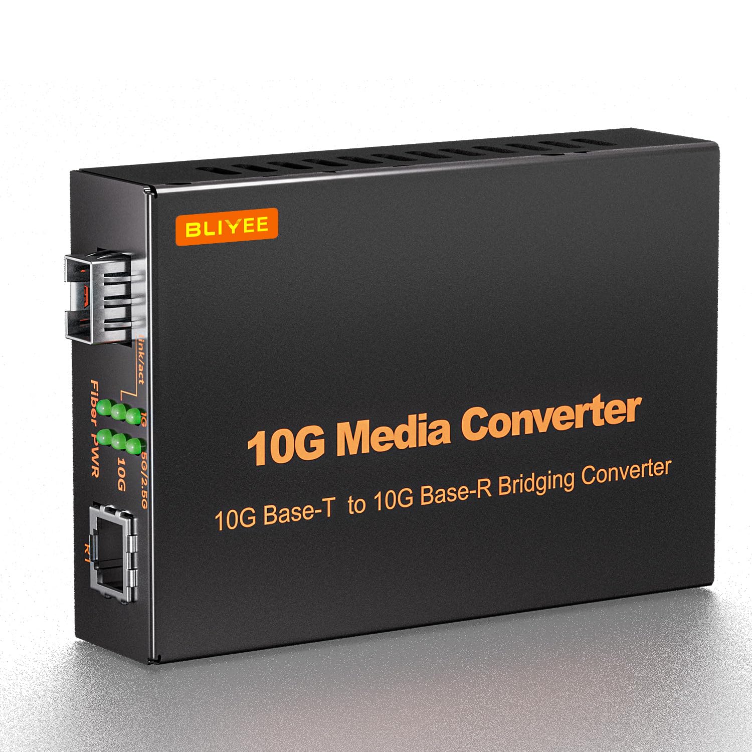 BLIYEE 10G Media Converter, Unmanaged 100M/1G/2.5G/10GBase-T Fiber Transceiver, SFP to RJ45 Converter, Support 10GBase-SR/LR Transceiver, Auto-Negotiation, Plug and Play 1