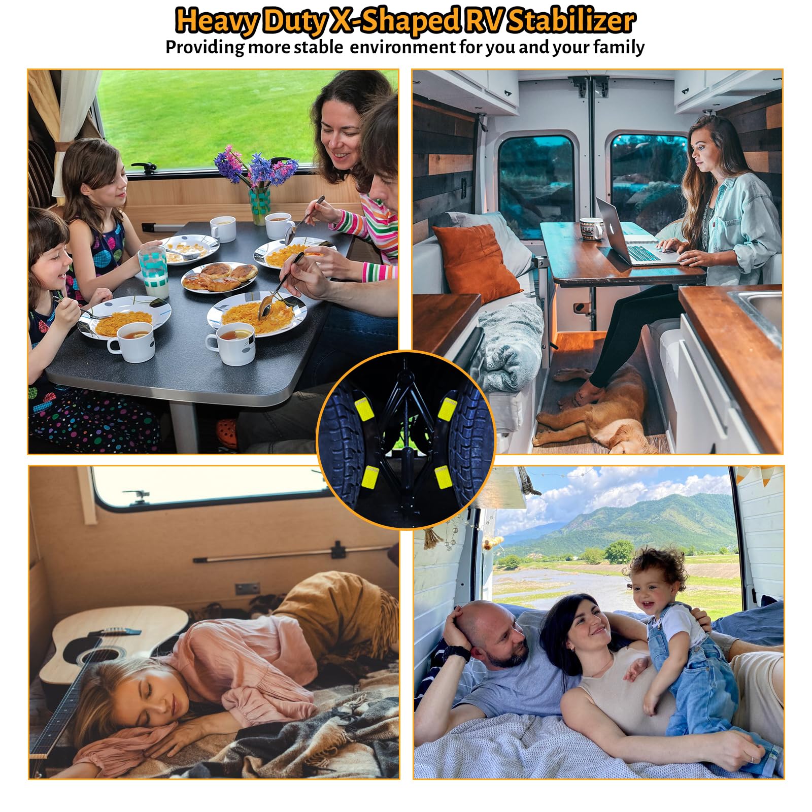 Camper Wheel Chock Stabilizer, 2 Sets for RV Travel Trailer, With 8 Reflective Strips, Heavy Duty X-Shaped RV Stabilizer Wheel Chock Anti-Move Tire Wheel Chock 6