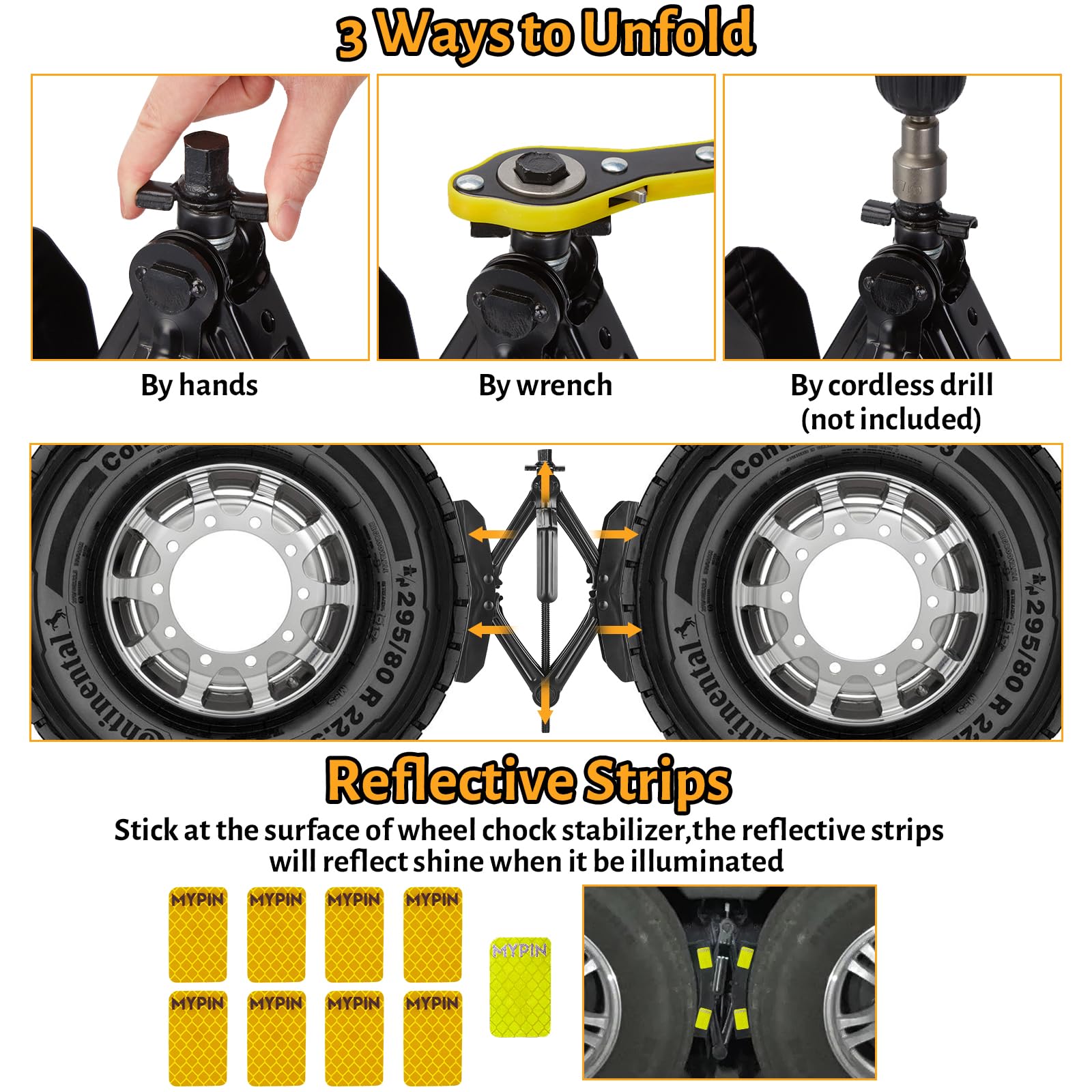Camper Wheel Chock Stabilizer, 2 Sets for RV Travel Trailer, With 8 Reflective Strips, Heavy Duty X-Shaped RV Stabilizer Wheel Chock Anti-Move Tire Wheel Chock 5