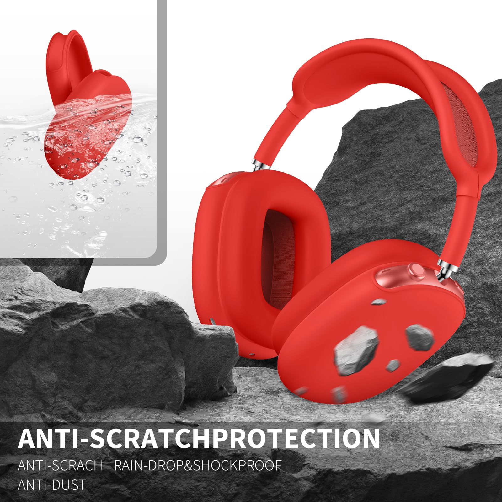 Youtec Silicone Case Cover for AirPods Max Case, Anti-Scratch Ear Pad Case Cover/Ear Cups Cover/Headband Cover for AirPods Max,Accessories Soft Silicone Protector for Apple AirPods Max (Red) 4