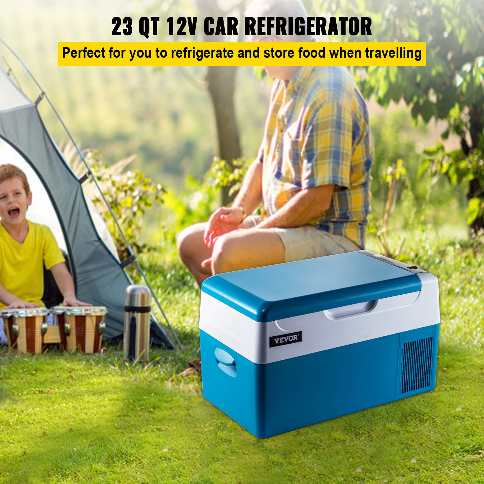 VEVOR B22 Portable 23 Quart(22 Liter) 12 Volt App Control(-4℉~68℉), Car Refrigerator Electric Compressor Cooler with 12/24v DC & 110-240v AC for Camping, Travel, Fishing, Outdoor, White+Blue 6