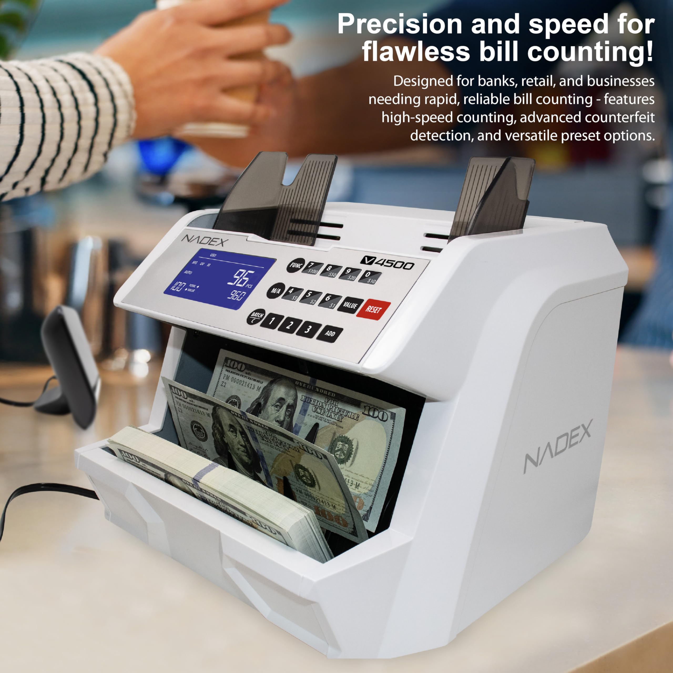 Nadex V4500 Front Loading Bill Counter with Advanced Counterfeit Detection 6