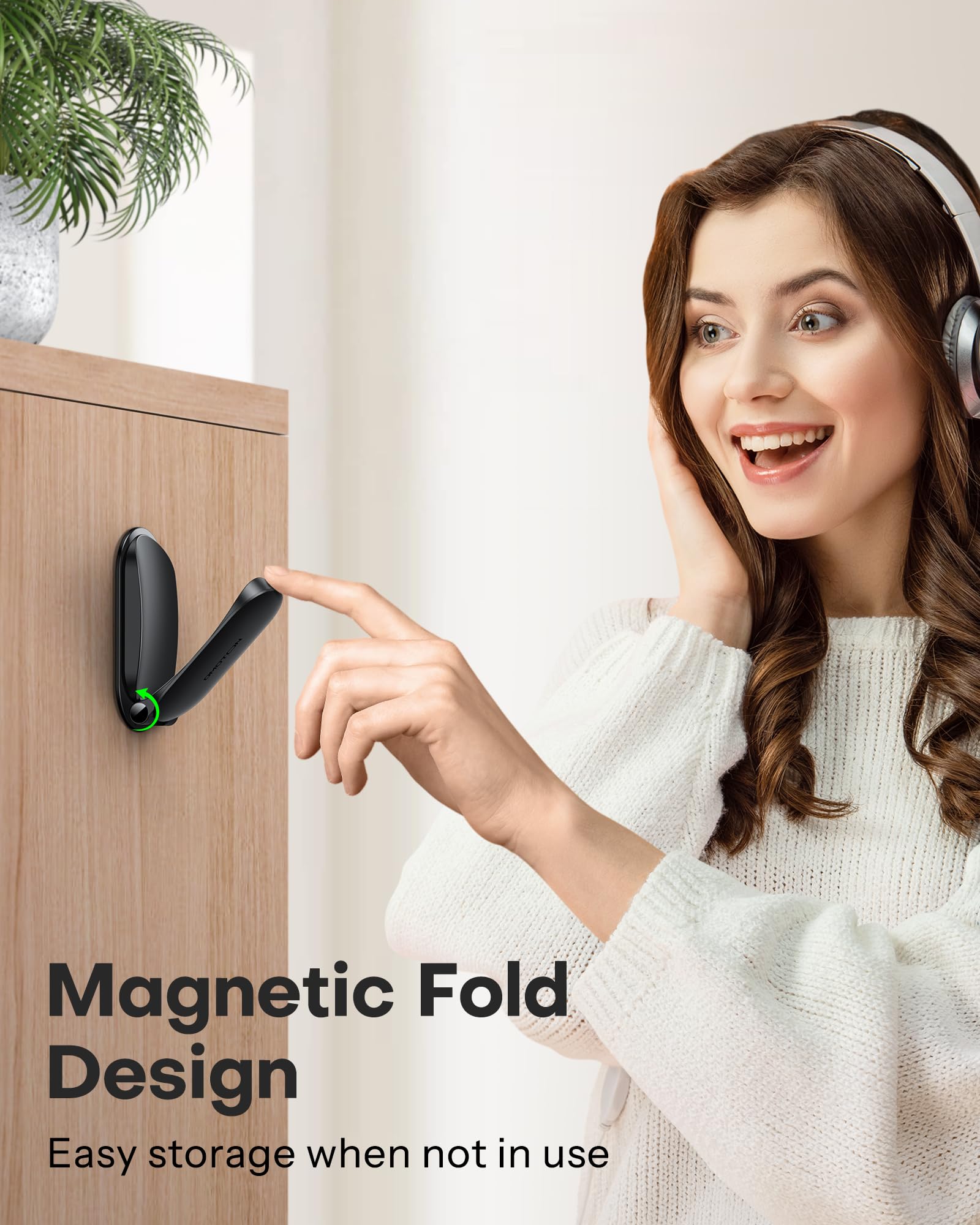 OMOTON Headphone Stand for Desk, Foldable Sticky Headset Stand Holder, Headphone Holder Hook Mount with Non-Slip Silicone, PC Gaming Accessories for Airpods Max, All Earphones- Black 4