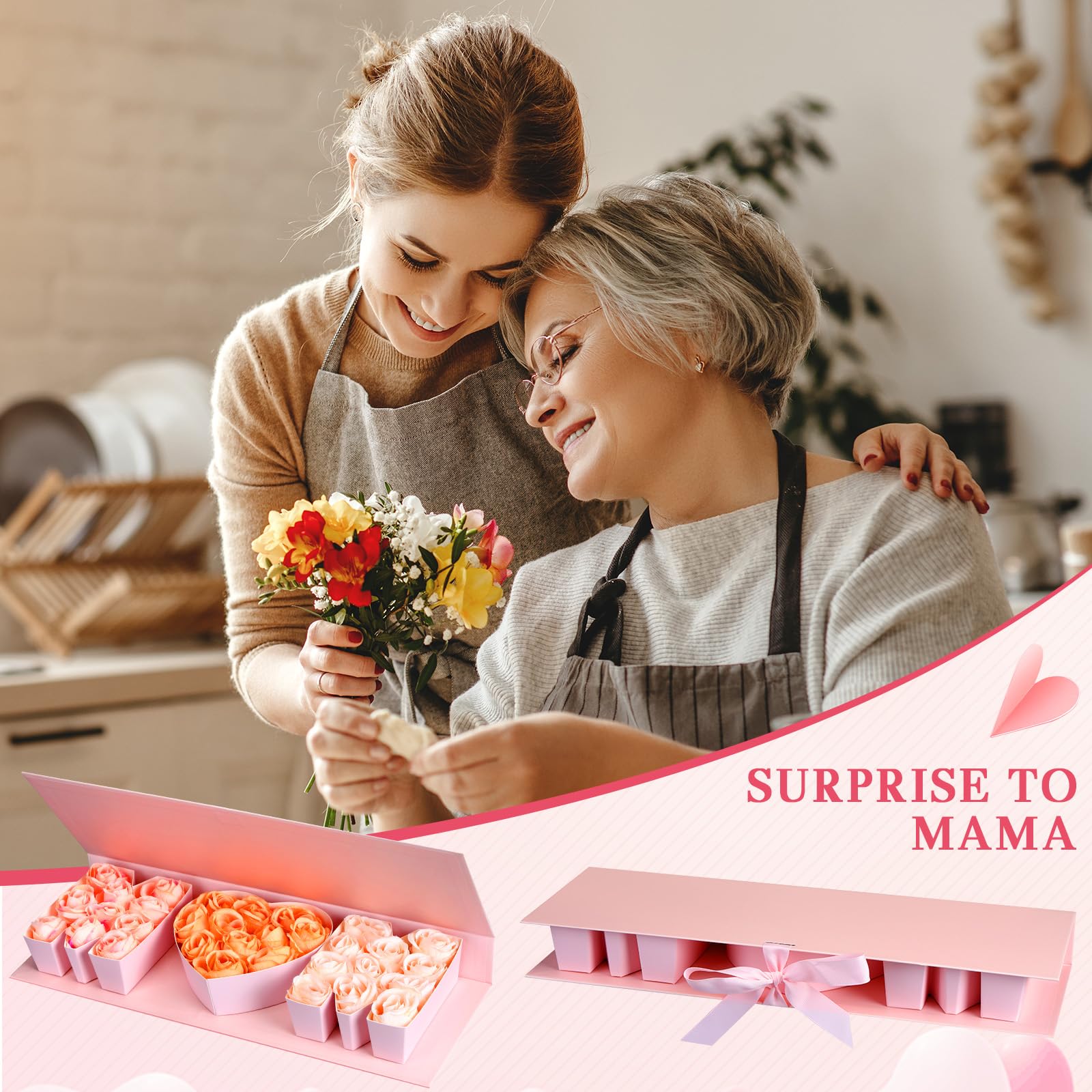 Cholemy Mother's Day MOM Empty Flower Gift Box Letter Shaped Fillable MOM Gift Box with Plastic Liners 24 Gold Butterfly Decor 50 Bouquet Flower Pins DIY Craft Gift Set for Valentine Birthday (Pink) 5