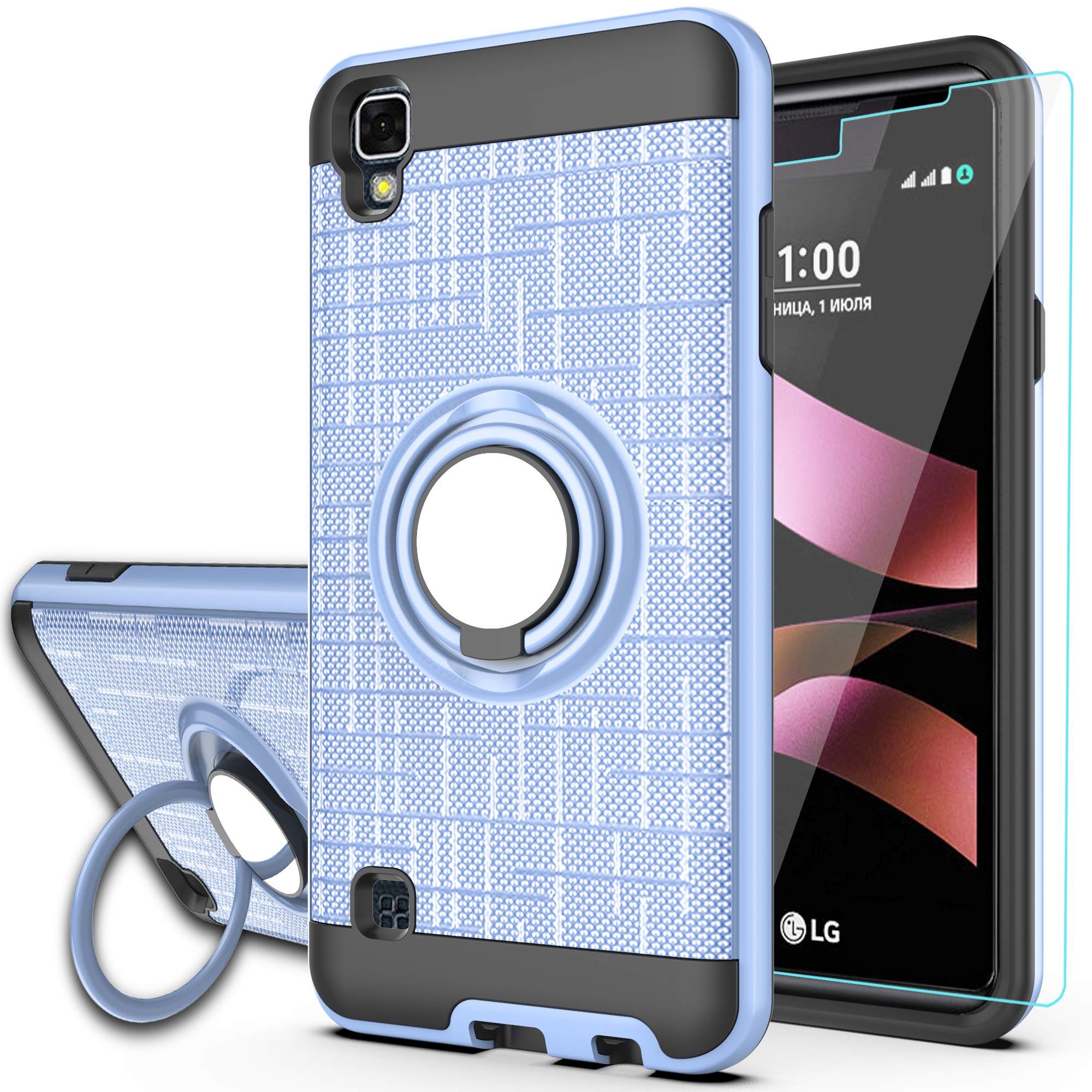 LG Tribute HD Case,LG X Style Case,LG Volt 3 Phone Cases with HD Phone Screen Protector,YmhxcY 360 Degree Rotating Ring & Bracket Dual Layer Resistant Back Cover for LG LS676-ZH Metal Slate 1