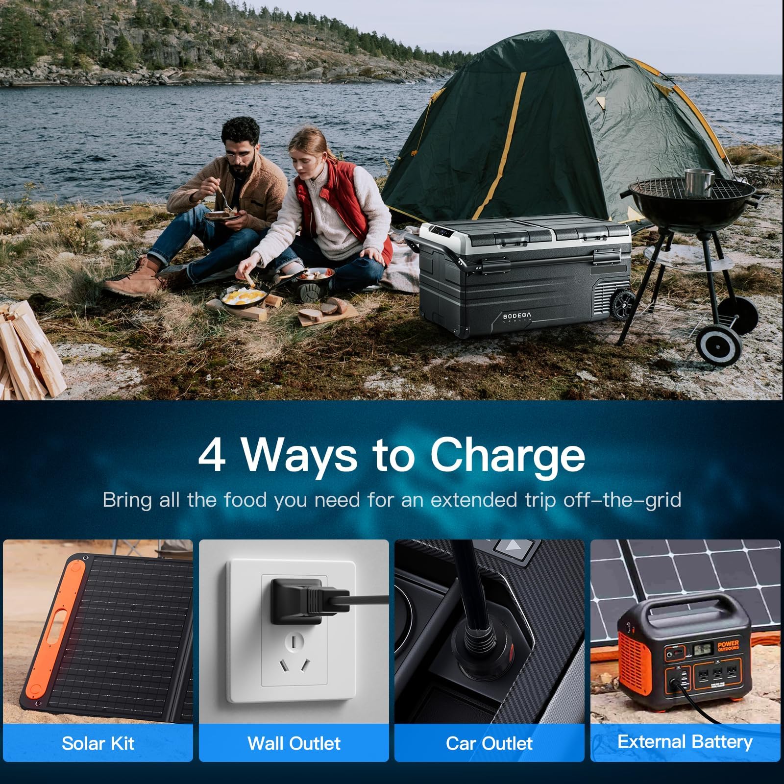 BODEGACOOLER 12 Volt Car Refrigerator, 100 Quart Portable Freezer, Car Fridge Dual Zone WIFI APP Control, -4℉-68℉ Cooler, 12/24V DC and 100-240V AC, for Travel, Camping, Outdoor,RV, black 6