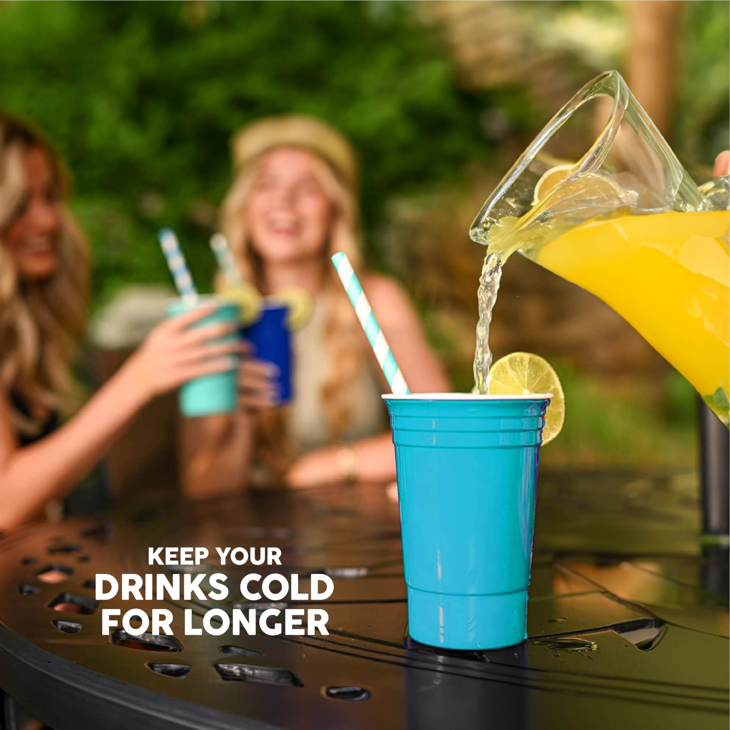 Sili Wraps Party Cups, 16 oz Plastic Cups Reusable, Durable & Unbreakable Double Wall Insulated Pint Cup For Hot & Cold Drinks, Dishwasher Safe, Made in the USA, Set of 5 Cups, Nautical Blue 6