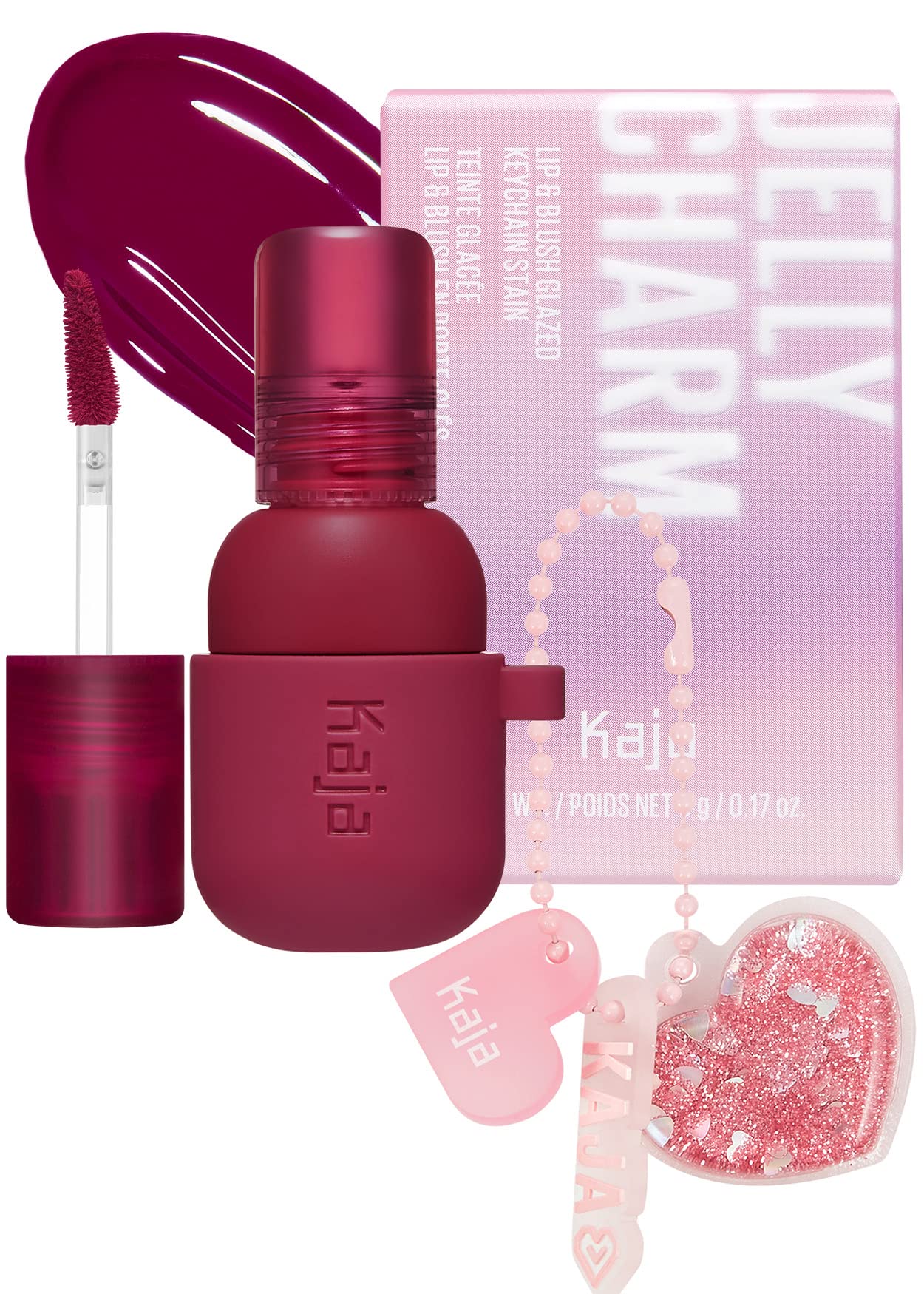 Kaja Lip & Blush Glazed Keychain Stain - Jelly Charm 01 Cherry Spritz + Eye Bento Collection - Bouncy Eyeshadow Trio 17 Mauve Bouquet Bundle 3