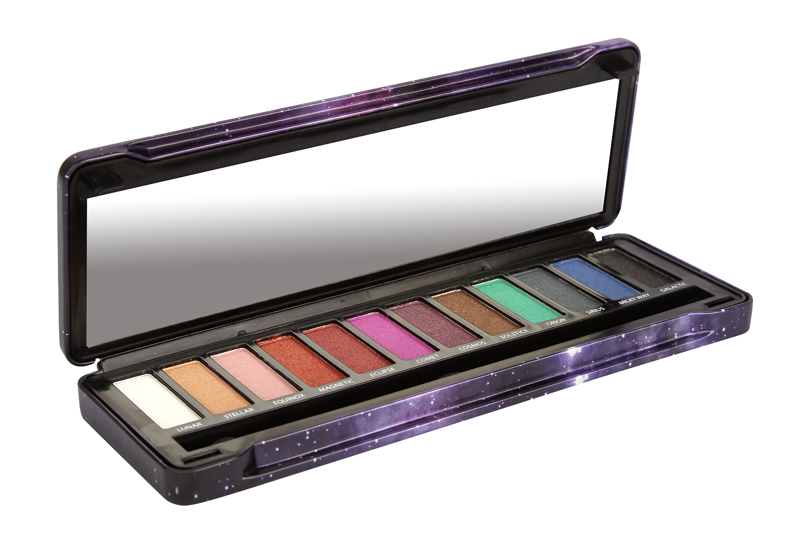 BYS Cosmic Eyeshadow Palette Tin with Mirror & Applicator 12 Shades Shimmer Unicorn Bold Bright Neon Galaxy 4