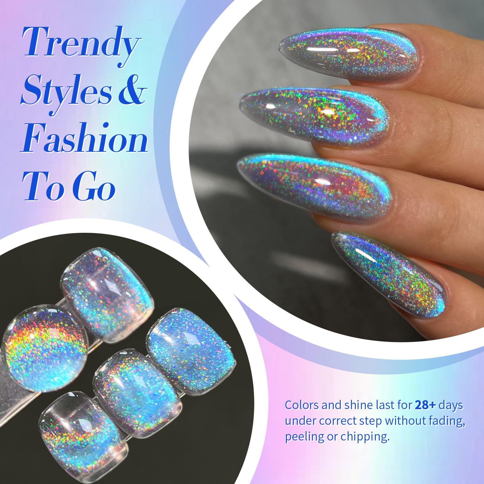 Born Pretty 9D Cat Magnetic Eye Gel Nail Polish, Rainbow Laser Holographic Blue Purple Gel Polish, Soak Off U V LED Gel Polish Nail Art Design Manicure Salon DIY Home 15ML 5