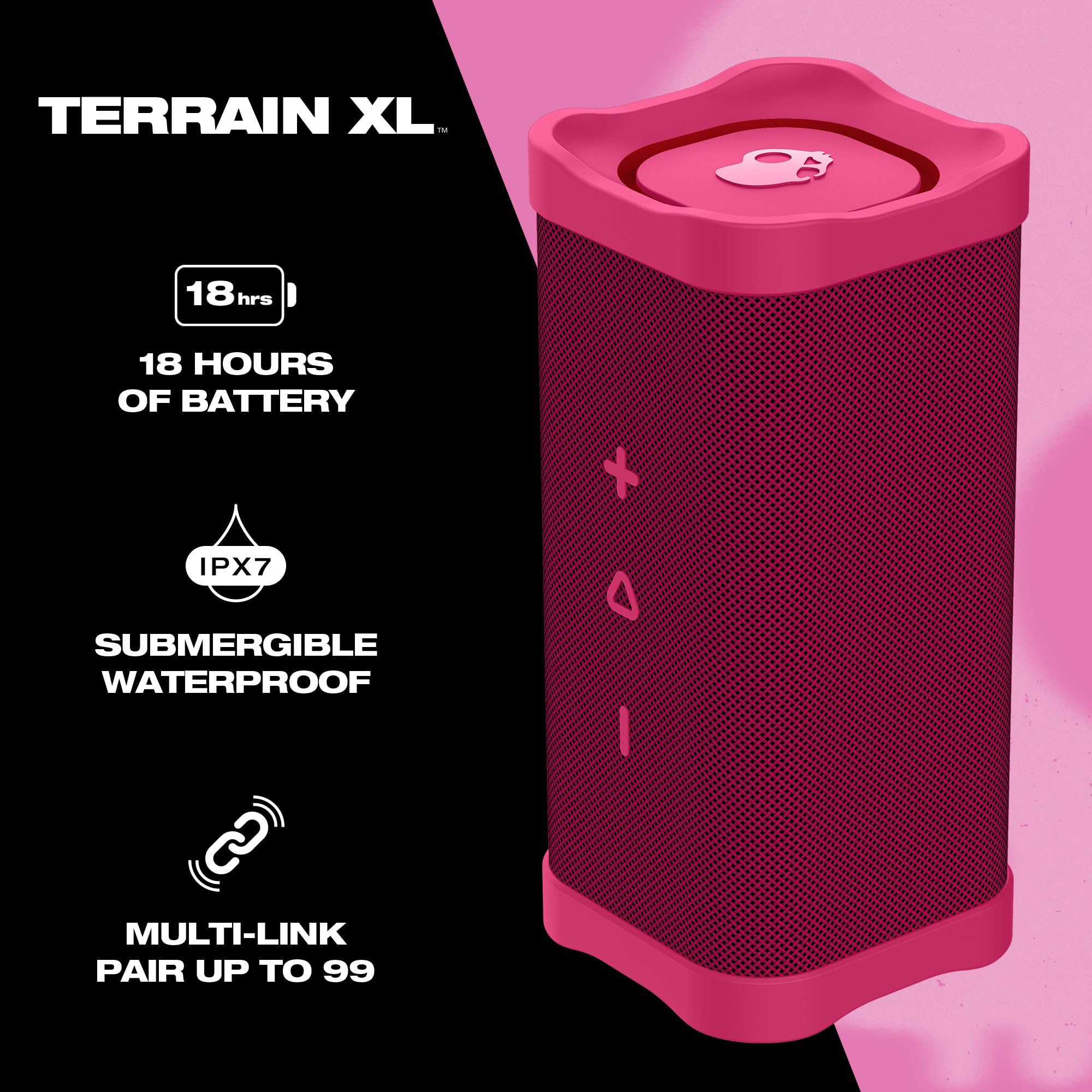 Skullcandy Terrain XL Wireless Bluetooth Speaker - IPX7 Waterproof Portable Speaker, 18 Hour Battery, Nylon Wrist Wrap, True Wireless Stereo (Pink) 2