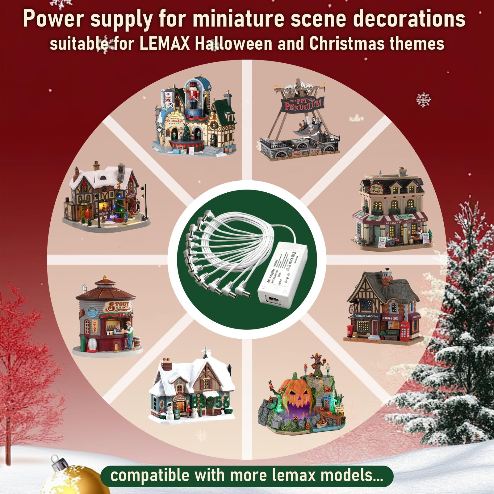 4.5V Power Adapter for Lemax Lighted Accessory 94566 94563 94564 94565 74295 74269 74707 84428 44242 Christmas Halloween Village Lights Micro Lighting Building Decor(12 Output White) 3