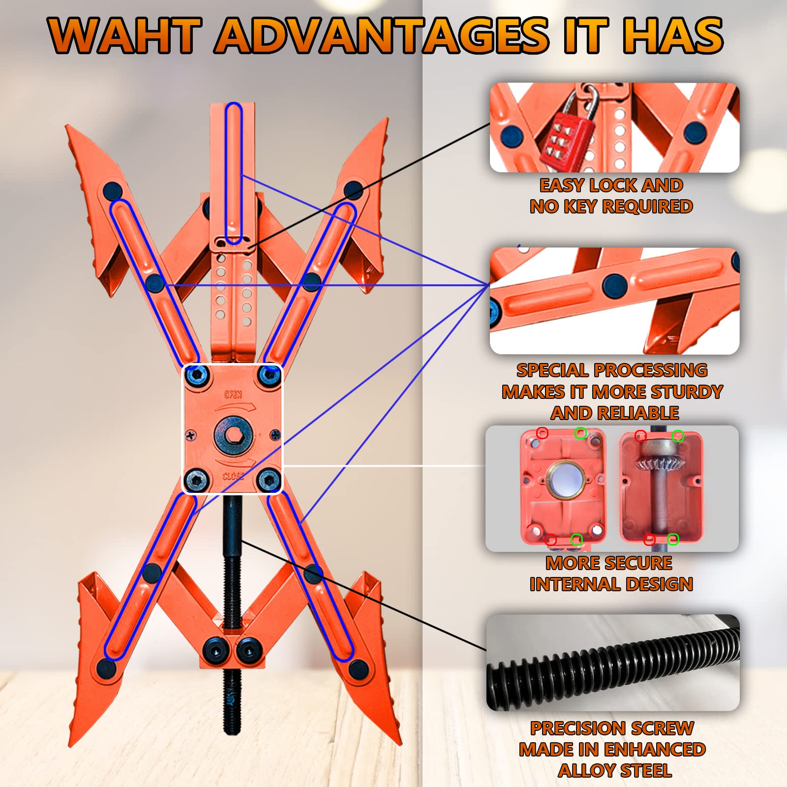 Camper X-Shaped Wheel Chock Stabilizer, 2 Sets RV Stabilizer Wheel Chock Scissor, X Chocks Wheel Stabilizer for Travel Trailer Tires Allow Drill Adjust with Hex Socket, Tool Kit and Password Locks-Red 5