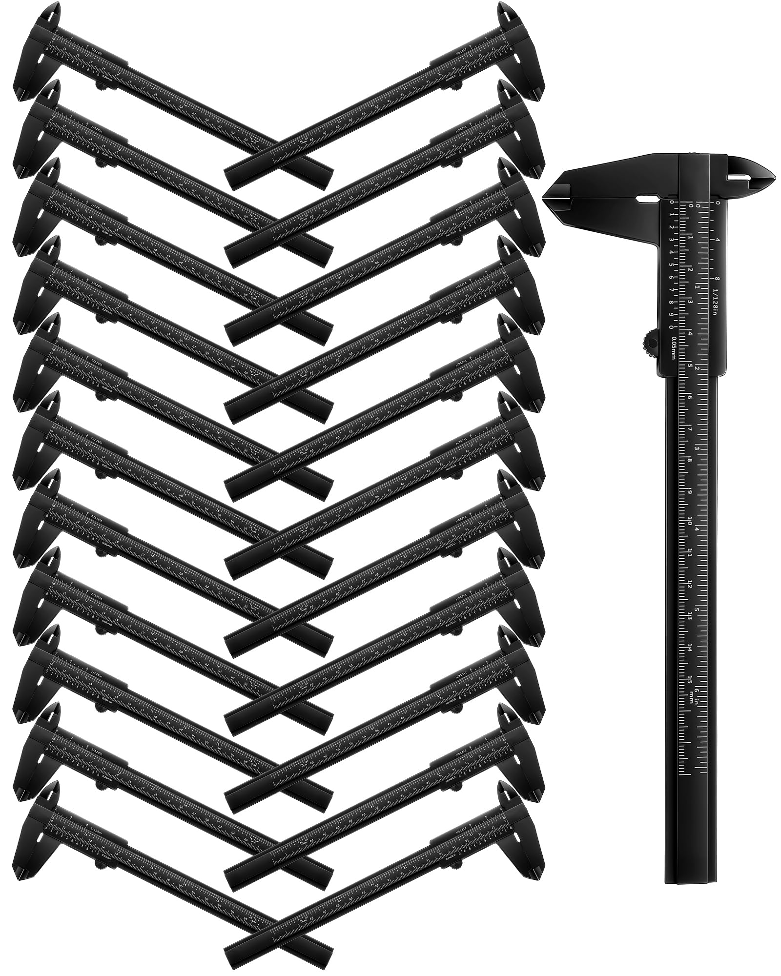 Frienda 20 Pcs Mini Plastic Caliper 6 Inch 150 mm Vernier Caliper Double Scale (Metric/inch) Black Eyebrow Ruler Plastic Vernier Ruler Sliding Gauge Measuring Tattoo Brow Tool for Student Office 1