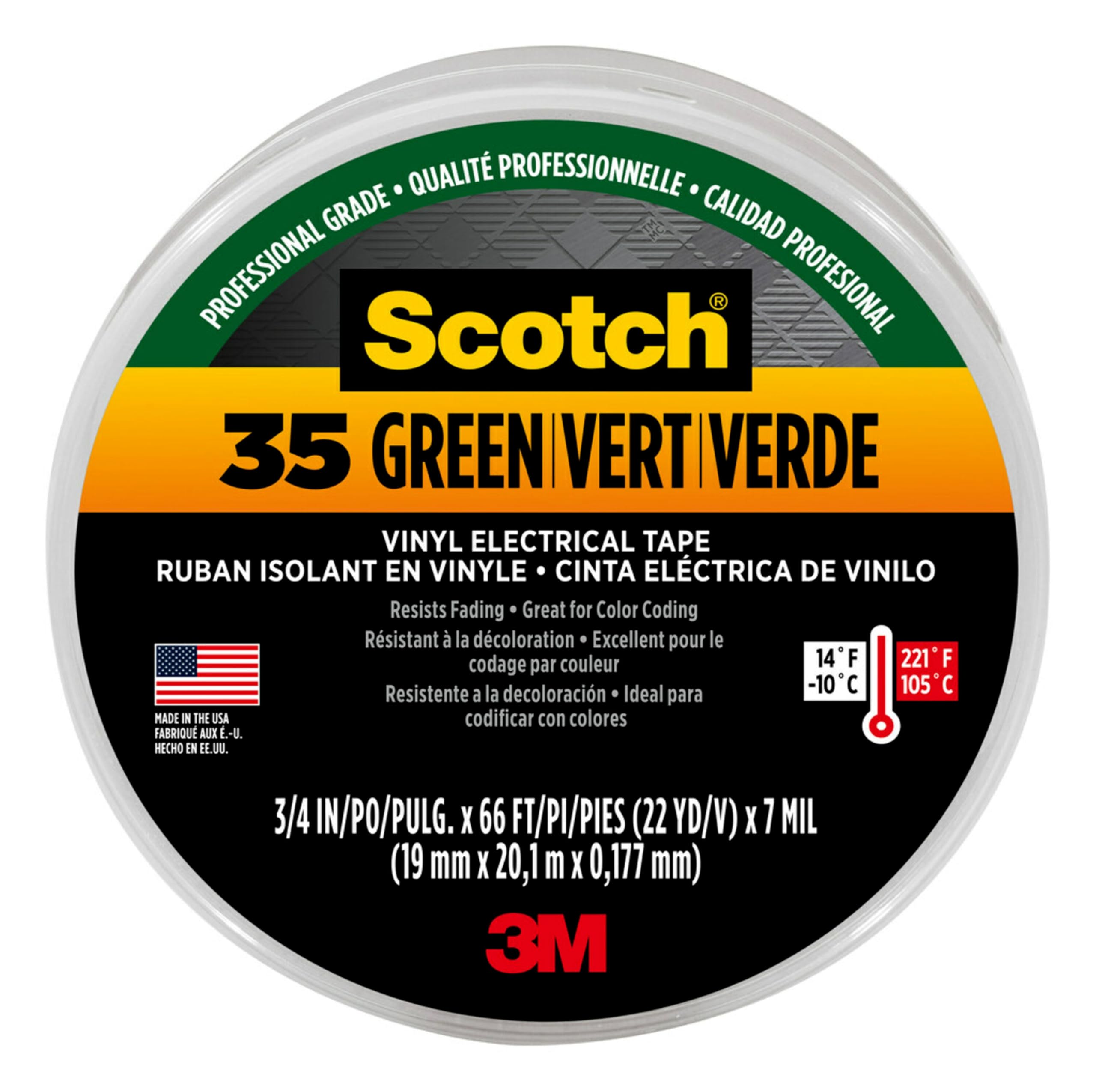 3M 10851 Scotch 35 Vinyl Electrical Color Coding Tape, 3/4-Inch x 66ft, Green 1