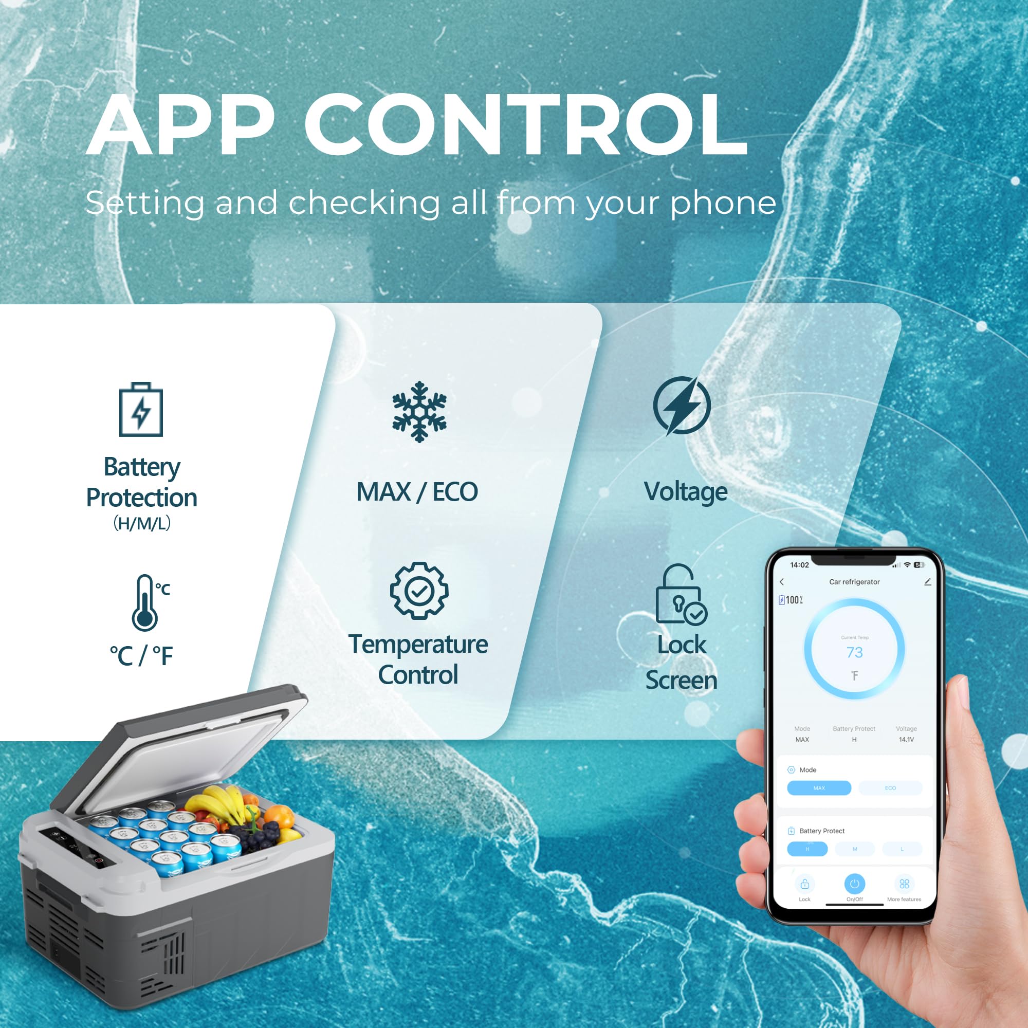 EUHOMY 12 Volt Refrigerator, 12 Quart (10L) Compressor Electric Cooler APP Control, Car Fridge 12/24V DC & 120-240V AC, Car Refrigerator -4℉~68℉, Portable Freezer for RV, Travel, Camping 3