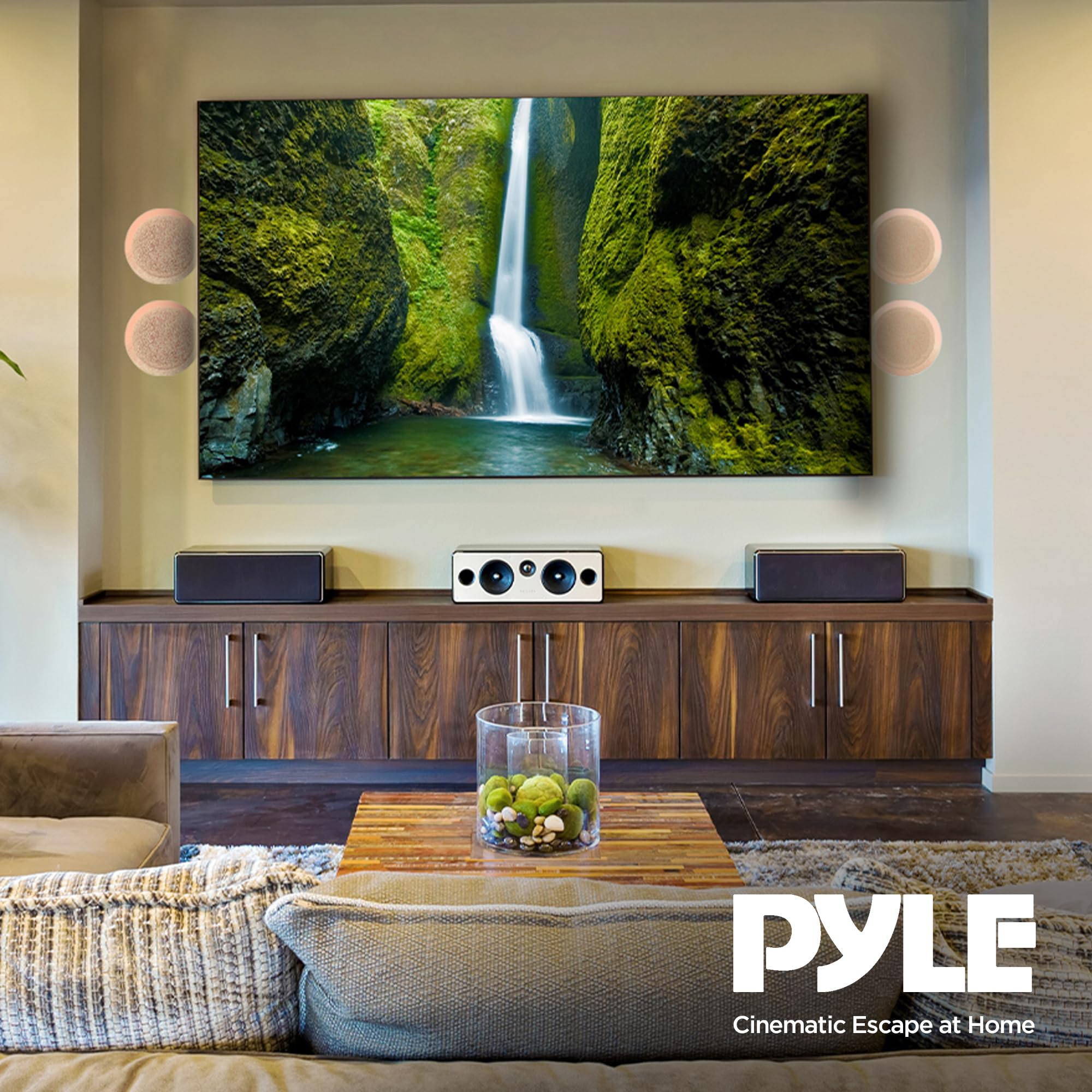 Pyle 1 Pair Speakers, 200W 6.5" Flush Mount in Wall/in Ceiling Speakers with Spring-Loaded Terminals, PDIC Series, Tan 5