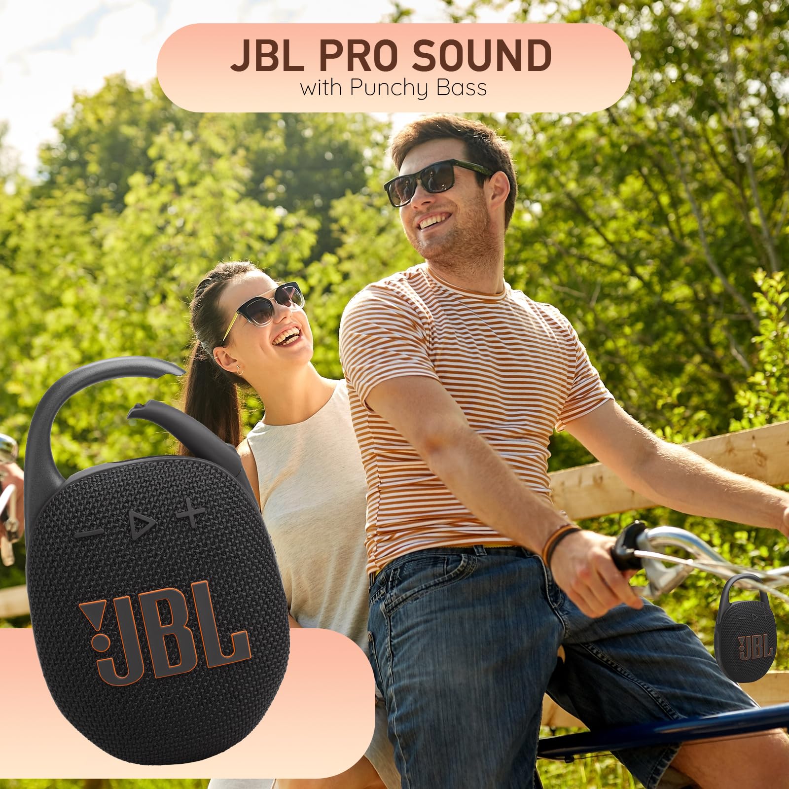 JBL Clip 5 Portable Bluetooth Speaker, IP67 Waterproof & Dustproof, Long-Lasting Battery - Black - Boomph's Comprehensive Ultimate Performance Cloth Solution for Your On-The-Go Sound Experience 3
